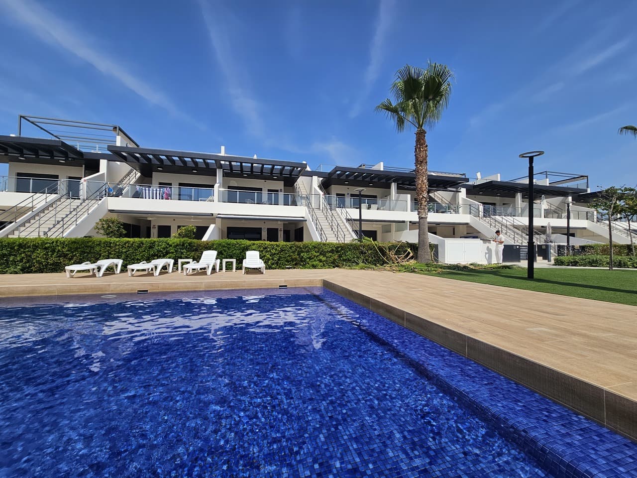 Stylish 3-Bedroom Penthouse with Solarium, Sea Views & Prime LocationThis fully furnished 3-bedroom, 2-bathroom penthouse offers modern coastal living at its finest. Just a 5-minute walk to local amenities and only 10 minutes to La Zenia Boulevard, you'll enjoy both convenience and luxury.The spacious open-plan living area flows seamlessly into a large kitchen, while the ensuite master bedroom adds a touch of privacy. Step outside to the private solarium with stunning sea views or relax on the balcony overlooking the beautifully maintained grounds and swimming pool.The property features underfloor heating in the bathrooms, centralised air-conditioning, and remote-controlled electric shutters for year-round comfort. Secure underground parking is included, and the grounds are landscaped to perfection.Golf enthusiasts will love the location—just a 5-minute drive to 3 top-rated golf courses. This home offers the perfect combination of comfort, style, and proximity to all that the area has to offer.