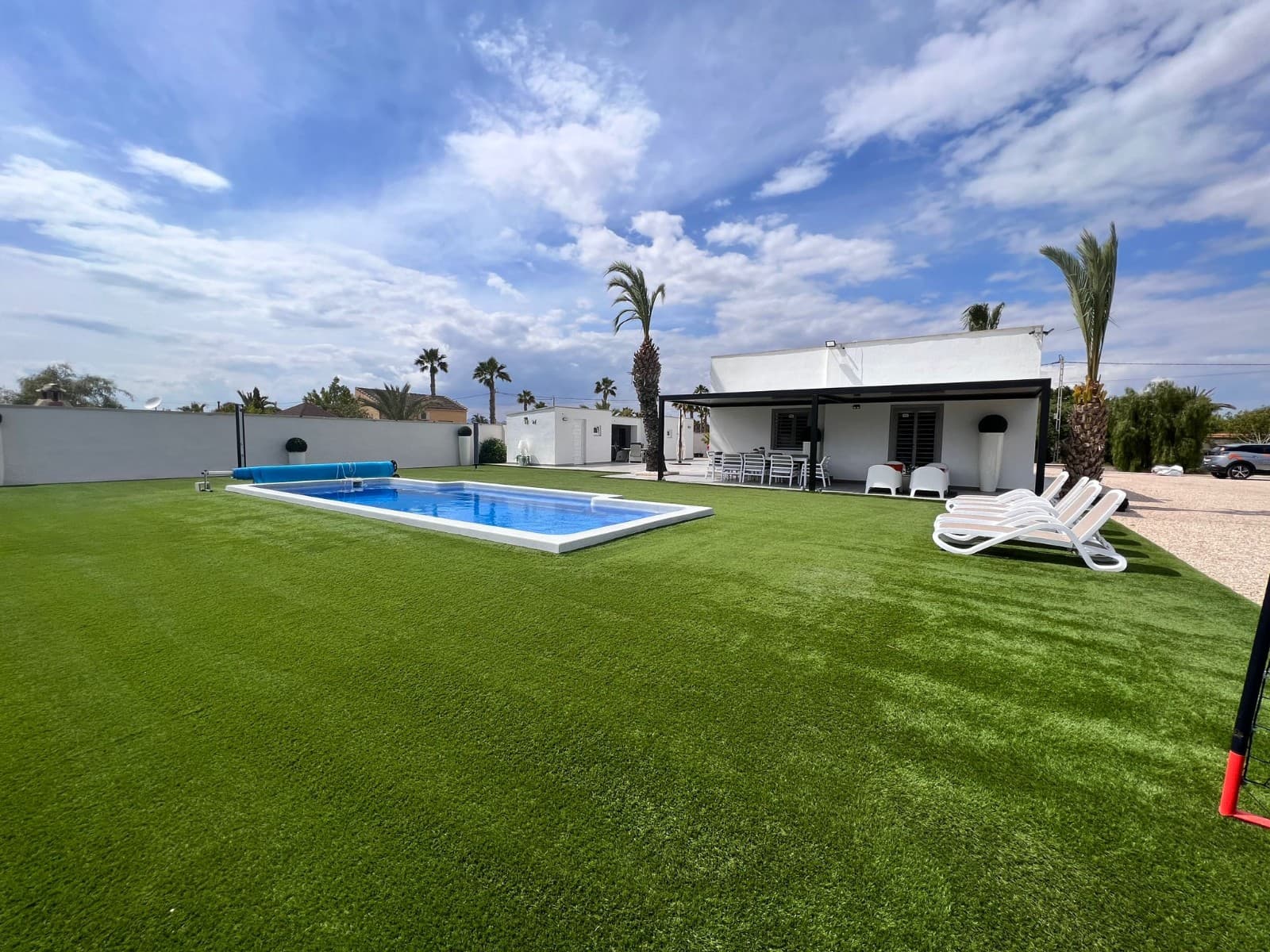 Discover this spectacular country property, ideal for those seeking tranquility while remaining close to the sea and all amenities. Located on a plot of approximately 2,000 m², this completely renovated property offers comfort, style, and privacy.

The home features 3 spacious bedrooms and 3 bathrooms, distributed in a functional layout with an open kitchen that blends seamlessly into the living space. It enjoys a pleasant south-facing orientation, ideal for maximizing natural light throughout the day. The property is delivered furnished and equipped with air conditioning and appliances, ready to move into. This also includes the 14 solar panels, upgraded alarm and camera system, and fibre optic internet. 

Outside, the property features a salt water private pool with new heat pump, perfect for relaxing on sunny days, as well as a large garden, barbecue area, outdoor kitchen, porch, and terrace for enjoying al fresco gatherings. It also has private parking with 2 spaces, a storage room, a laundry room, and convenient access into the plot by automatic gate.

Apart from the main house, there is also a very modern static caravan, which comprises of two bedrooms and one bathroom, with an open plan kitchen and living room, and air conditioning. 

Located just 8 minutes from the beach, 10 minutes from leisure areas, 22 minutes from the airport, and 25 minutes from golf courses, this property offers excellent transport links without losing the charm of the rural setting.

A unique opportunity to enjoy the Mediterranean lifestyle in an exclusive estate!
