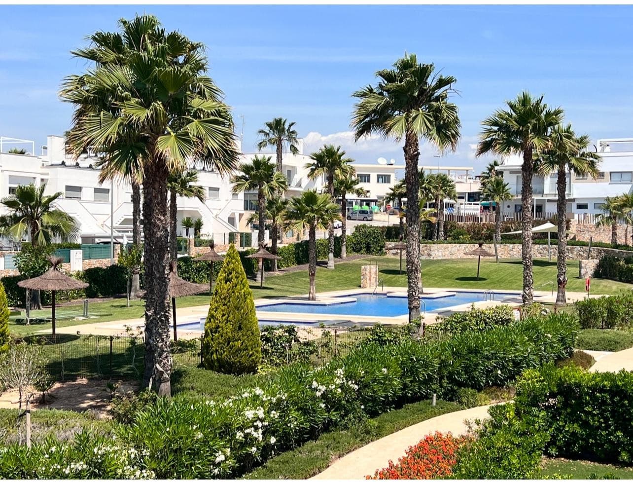 Located in one of the most sought after areas of the Costa Blanca, this bright first floor apartment offers comfort, style and a great location in the Vistabella Golf - Entre Naranjos residential complex.

 The property consists of two bedrooms with fitted wardrobes, two bathrooms and a modern, fully equipped open kitchen. The living/dining room opens onto a pleasant and spacious private terrace where you can enjoy the Mediterranean climate and the beautiful views of the communal gardens and swimming pool. The property also has a large private solarium, ideal for sunbathing, dining and relaxing. There is a solar-powered Jacuzzi on the solarium to relax at the end of the day.

 The house has air conditioning, anti-burglary door, intercom and is sold partly furnished.

 The property is located in a well maintained complex with access to a communal pool and green areas. Private parking included in the price.

 Just a 5 minute walk to bars, restaurants and supermarkets

 5 minutes from Vistabella Golf Course

 20 minutes drive from the beaches

 40 minutes from Alicante airport

 Ideal as a holiday home, investment or permanent residence.