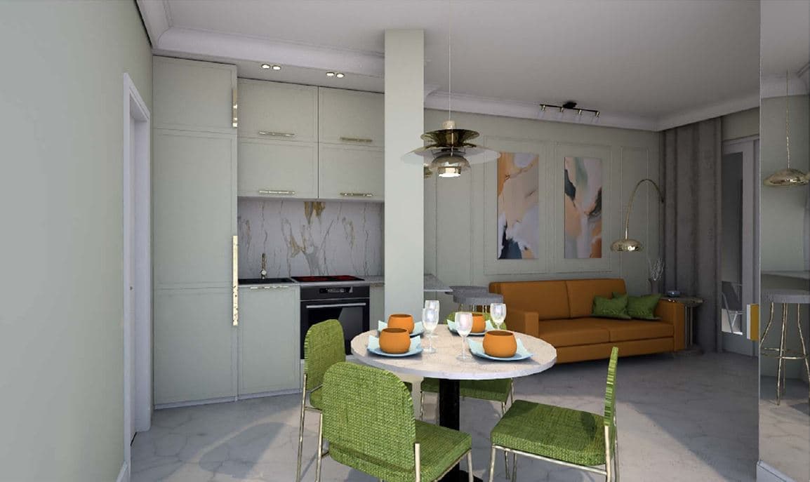 Modern studio apartment in the center of Torrevieja with designer renovation. The 32 m² apartment is sold fully furnished and equipped with household appliances. Walking distance to the central beach and promenade; 600 m to the hospital, schools, and restaurants; Excellent transport connections.The apartment has undergone a complete renovation. Underfloor heating throughout all apartments; Bathrooms are fully equipped with everything you need; Air conditioning; Electronic locks and video surveillance; Elevator with street-level access.Online reservation is available, as well as mortgage financing from the bank at 4–6% per annum.