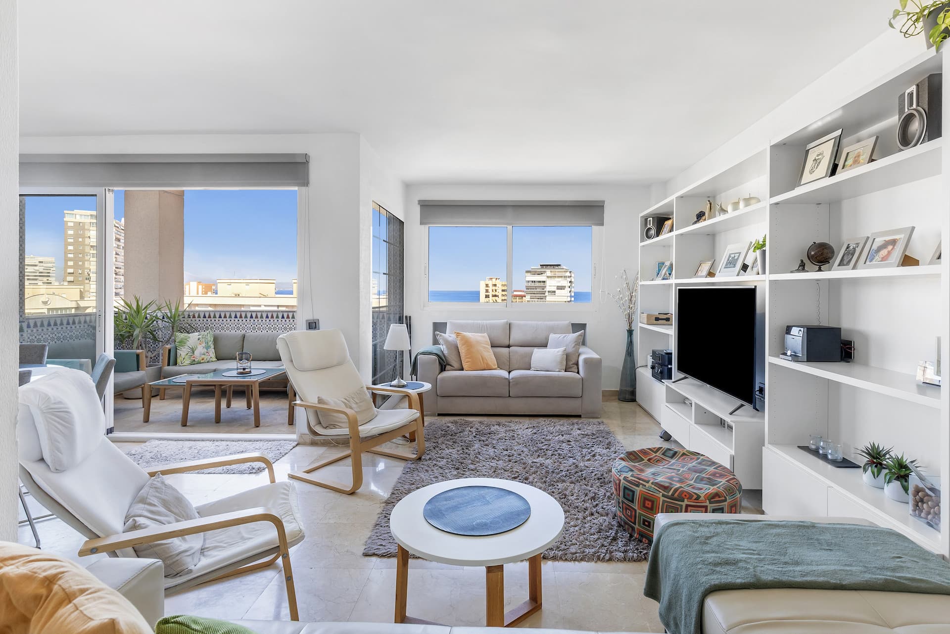 Are you dreaming of an apartment that combines comfort, style, and an almost perfect location? Here is an offer that meets these expectations:A unique, two-level penthouse with an area of ​​160 m2 for sale in the prestigious location of Playa San Juan de Alicante, AV BENIDORM 11. The apartment is located on the 8th floor in the Copernico II building, in a gated community with a swimming pool, garden and parking for residents.Unrivaled location on Avenida Benidorm, in the third line from the beach, 300m walk to the promenade.Location: Playa San Juan — one of the most desirable neighborhoods. Close to the beach, promenade, restaurants, cafes, and amenities.Style: Modern and elegant — the apartment is tastefully decorated in light colors with plenty of natural light. Large windows and balcony enhance the space and light.Layout: Open living spaces (living room + dining room + kitchen) create a spacious and comfortable common area, separated from the private area (bedrooms, bathrooms) — ensuring peace and privacy.Interiors: High-quality materials, modern finishes — e.g., natural stone floors, fittings, built-in furniture, designer details. Fully equipped, functional kitchen. Stylish, well-maintained bathrooms.The terrace offers sea views — the perfect place to relax in the morning and evening.On the first level there are:- Living room with terraceA spacious and bright living room with large windows that open onto a terrace with a beautiful view of the Mediterranean Sea. It is the perfect place to relax with your morning coffee or dinner overlooking the sea.- KitchenA modern, fully equipped kitchen with high-quality appliances. Next to the kitchen is a practical gallery/laundry room.On the second level there are:- 3 BedroomsOn the upper level there are three comfortable bedrooms, decorated in bright colors. Large windows make the interiors sunny, and the rooms offer views of both the sea and the mountains.BathroomsThe apartment has two modern bathrooms – one on the lower level and the other on the first floor, next to the bedrooms. Finished in light colors, they are elegant and functional.Advantages of the estate:- Very intimate building- Swimming pool surrounded by greenery- Well-kept garden- Elevator- Closed and secure area- Parking spaces for residents- Gas heating, radiators- Heating with a dual-function gas furnace for the apartment and water.- osmosis water filter installed.- air conditioningPlaya San Juan is one of the most desirable locations on the Costa Blanca. It is famous for its wide, sandy beach stretching for kilometers, ideal for walking, water sports, and active family recreation. The seaside promenade is just a few steps from the apartment. The area offers a rich infrastructure: restaurants and tapas bars, shops and shopping centers, schools, including international ones, the Alicante Golf course, excellent transport links – trams and buses provide quick access to the center of Alicante and the airport. The tram stop is within walking distance of the complex (200m). Apartment size: 160 m² Number of bedrooms: 3 Number of bathrooms: 2 Floor: 8IBI 644 Euro / YearCommunity 425 Euro / QuarterlyThis is an ideal proposition for those looking for a comfortable place to live all year round, as well as for a holiday getaway.