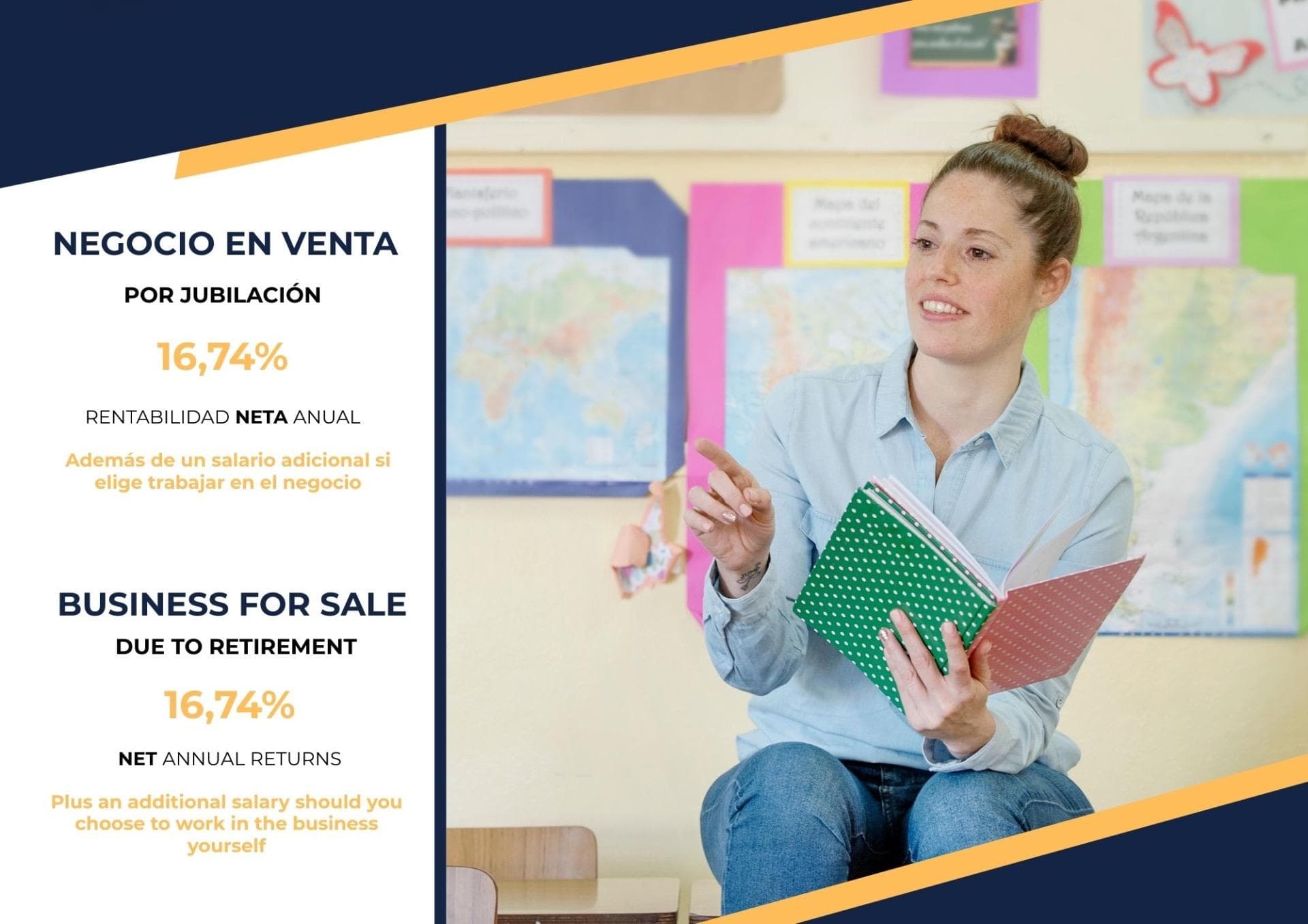 BUSINESS FOR SALE DUE TO RETIREMENT – UNIQUE OPPORTUNITY IN TORREVIEJA For sale due to retirement: a prestigious language school with 35 years of uninterrupted operation in the heart of Torrevieja. A fully consolidated business with a loyal and stable client base, an excellent reputation, and official Cambridge Examination Centre status, ensuring a constant flow of students and a strong competitive advantage. 🔹 High profitability: 17% net annual return Ideal for investors or professionals in the education sector. The business offers a proven and verifiable profitability well above market averages, with all accounts transparent and up to date. 🔹 Includes property in central Torrevieja The sale includes full ownership of the premises (originally an apartment, now adapted and licensed as an educational centre). The area has a market value of approximately €2,100 per m², making this a double investment: ✔ a highly profitable business ✔ a valuable property in a prime location 🔹 All licences and permits in order – turnkey transfer All authorisations and documentation up to date Business currently active and fully operational Possibility of transitional support if desired Includes full client portfolio and ongoing contracts 📍 Exceptional location Situated right in the centre of Torrevieja, surrounded by services, schools, public transport and high foot traffic. 📞 Contact us for more information, to receive the detailed profitability report, or to arrange a visit. A unique opportunity to acquire a stable, profitable business with decades of prestige in the city.