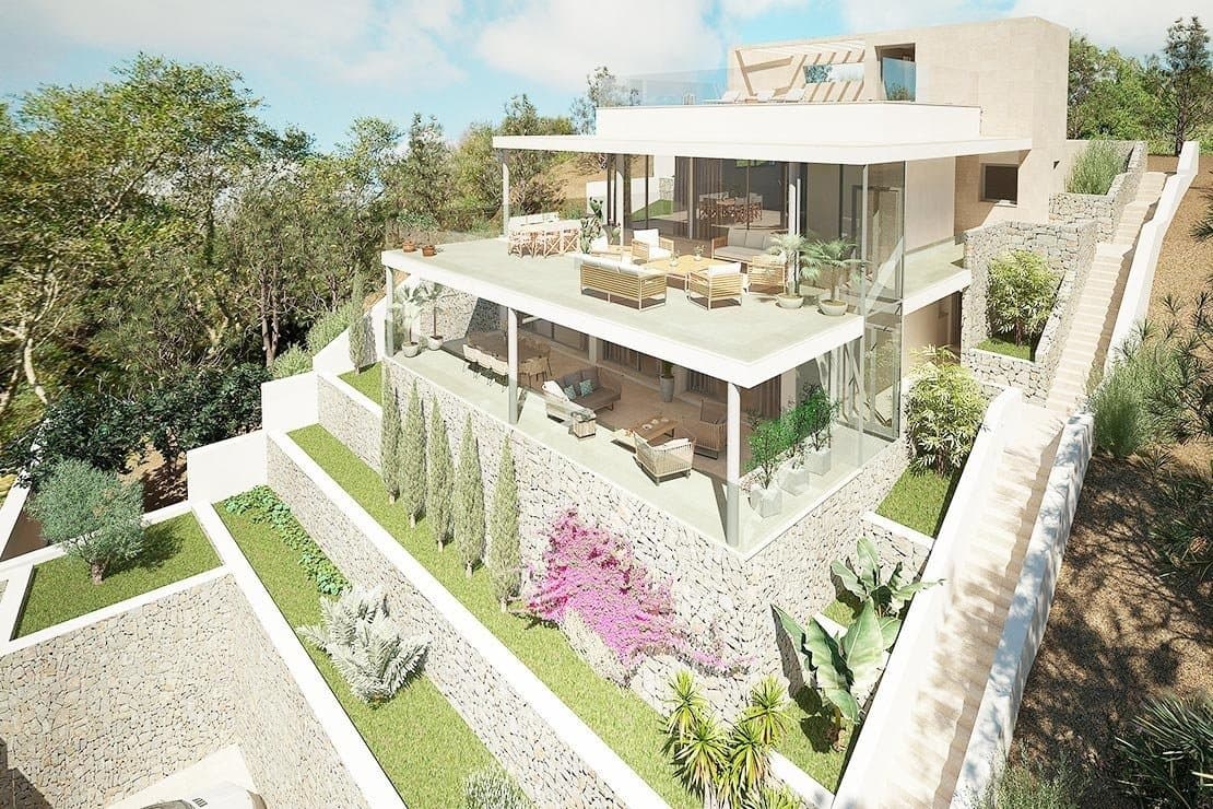 This impressive dream villa combines contemporary design with Mallorcan tradition, offering panoramic views of the sea and the Canyamel golf course.Located on a hillside plot of approximately 1,000 m2, this newly built property is adjacent to the spectacular "Cap Vermell" golf course and within walking distance of a picturesque bay.Distributed over three levels and 410 m2 of living space, on the first floor there are three bedrooms with en-suite bathrooms and access to a covered terrace. On the second floor there is a fully equipped designer kitchen, a large open area with dining room and living room, a bathroom, another room that can be used as an office or another bedroom and also access to a covered terrace. The covered terraces have a total area of 135 m2.On the lower floor there is a fitness room, a sauna and a wine cellar. All floors have easy accessthrough stairs elevator.The pool is located on the roof terrace, from where you have a fantastic view of the turquoise sea and the golf course.The villa was built with only the highest quality materials and is equally captivating with the European design furniture used.The taxes corresponding to the purchase, as well as notary and property registration expenses, are not included in the price.This villa is a dream property that offers luxury, comfort and an enviable location. Contact us for more information and to arrange a visit!