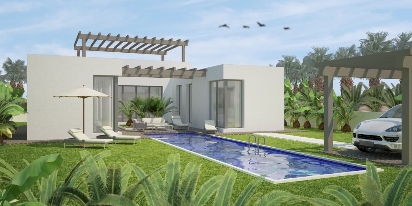 NEW BUILD MODERN VILLAS IN BENIJOFAR&#13;&#13; New Build villas located in Benijófar, a privileged area of the Costa Blanca, equipped with all services, 20 minutes from Alicante Airport, near the beautiful beaches of Guardamar and several golf courses.&#13; It is a modern style villas consisting of spacious living-dining room with an open-plan kitchen, 3 bedrooms( one of them en-suite) and 2 bathrooms.&#13; It also has a private plot with terrace, parking area, private pool, Mediterranean-style garden with great views. &#13; The house also has hot and cold air conditioning, video intercom and security door.&#13;&#13; Benijofar it is a lovely village with a charming church and all services such as supermarkets, pharmacies, banks, restaurants and natural park located very close to the villas. &#13; There are several golf courses close by as well as water parks in nearby Rojales and Torrevieja.&#13; Benijófar located a few minutes from the N-332 and AP-7. &#13; Just 30 minutes from Alicante airport, 10 minutes from the beaches of Guardamar and Torrevieja.&#13;