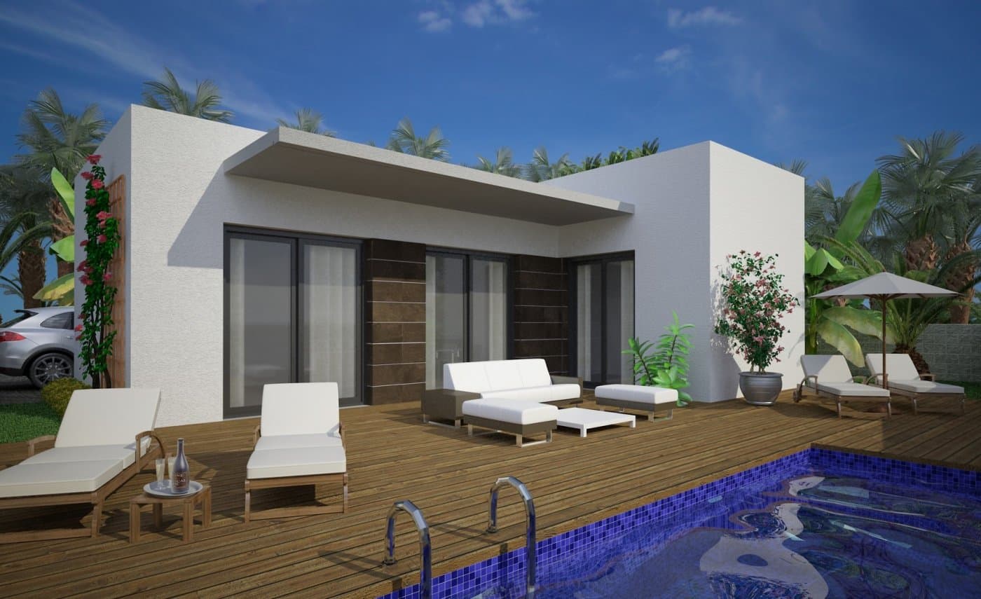 NEW BUILD MODERN VILLAS IN BENIJOFAR&#13;&#13; New Build villas located in Benijófar, a privileged area of the Costa Blanca, equipped with all services, 20 minutes from Alicante Airport, near the beautiful beaches of Guardamar and several golf courses.&#13; It is a modern style villas consisting of spacious living-dining room with an open-plan kitchen, 2 bedrooms( one of them en-suite) and 2 bathrooms. &#13; It also has a private plot with terrace, parking area, private pool, Mediterranean-style garden with great views. The house also has hot and cold air conditioning, video intercom and security door.&#13;&#13; Benijofar it is a lovely village with a charming church and all services such as supermarkets, pharmacies, banks, restaurants and natural park located very close to the villas. &#13; There are several golf courses close by as well as water parks in nearby Rojales and Torrevieja.&#13; Benijófar located a few minutes from the N-332 and AP-7. &#13; Just 30 minutes from Alicante airport, 10 minutes from the beaches of Guardamar and Torrevieja.&#13;&#13;