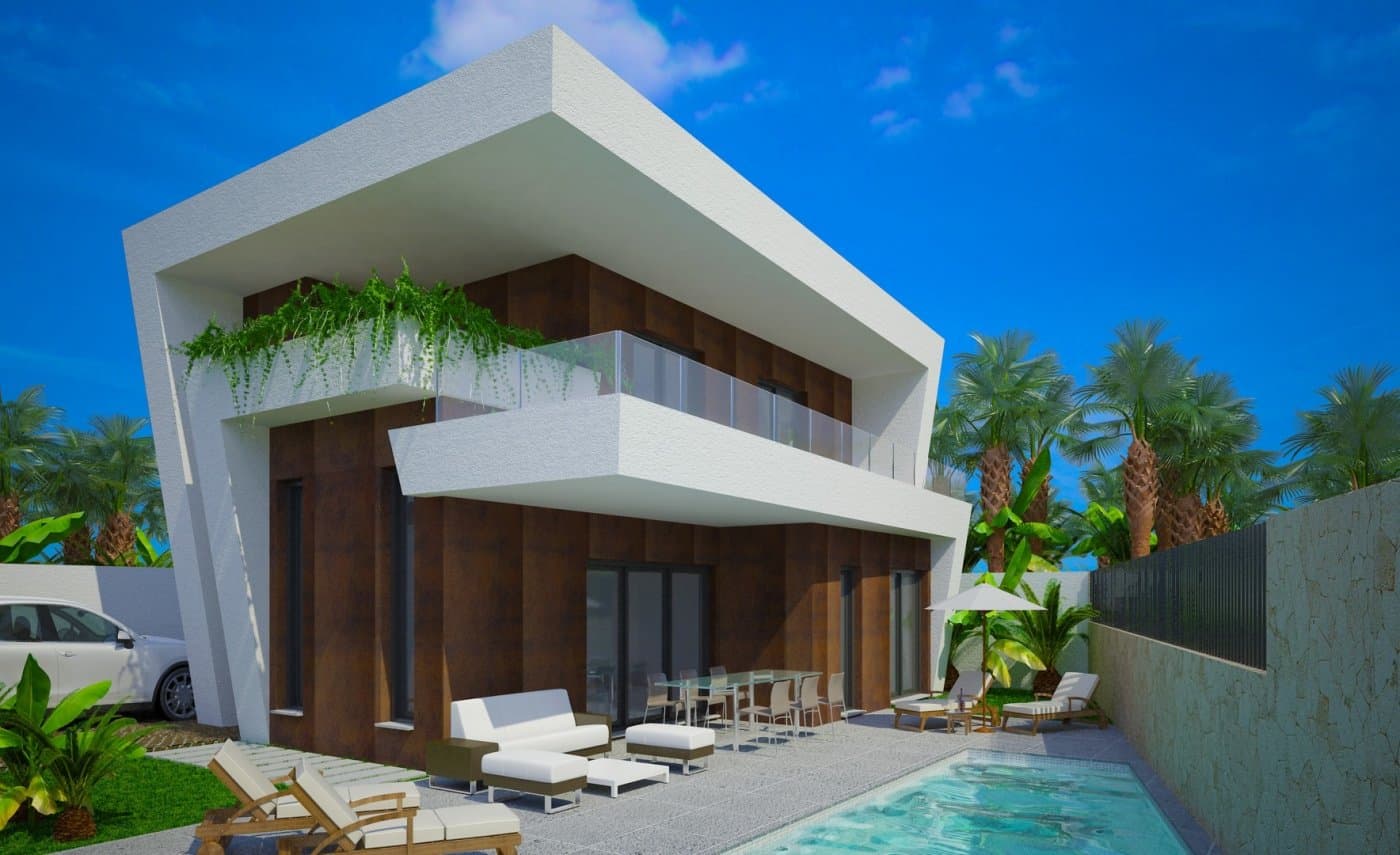 NEW BUILD MODERN VILLAS IN BENIJOFAR&#13;&#13; New Build villas located in Benijófar, a privileged area of the Costa Blanca, equipped with all services, 20 minutes from Alicante Airport, near the beautiful beaches of Guardamar and several golf courses.&#13; It is a modern style villas consisting of spacious living-dining room with an open-plan kitchen, 3 bedrooms( one of them en-suite) and 4 bathrooms. It also has a private plot with terrace, parking area, private pool, Mediterranean-style garden with great views. The house also has hot and cold air conditioning, video intercom and security door.&#13;&#13; Benijofar it is a lovely village with a charming church and all services such as supermarkets, pharmacies, banks, restaurants and natural park located very close to the villas. &#13; There are several golf courses close by as well as water parks in nearby Rojales and Torrevieja.&#13; Benijófar located a few minutes from the N-332 and AP-7. &#13; Just 30 minutes from Alicante airport, 10 minutes from the beaches of Guardamar and Torrevieja.&#13;