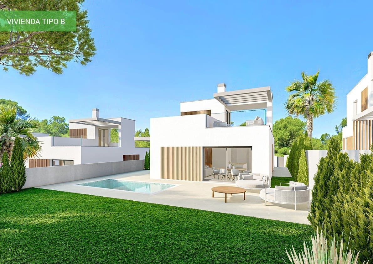 NEW BUILD VILLAS IN FINESTRAT New Build residential of 9 villas in Finestrat, in Sierra Cortina – one of the best urbanizations on Costa Blanca. Residential consist of 4 different types of dwellings adopted from the needs of clients. Some of the models comes build over 1 or 2 floors, with underbuild , solarium.  All villas has 3 bedrooms, 2 or 3 bathrooms, open plan kitchen with lounge, build-in wardrobes, air conditioning and aerothermal, equipped kitchen, private garden with pool and parking. Residential located in the Sierra Cortina resort complex, ​next to two golf courses, theme parks, a large shopping centre and a few minutes from the beaches of Benidorm. Finestrat located in the Marina Baixa region of the Costa Blanca, close to neighbouring Benidorm and about 40 kilometres from the city of Alicante and the international airport.  The village is situated on the mountainside of Puig Campana and offers beautiful views of the mountains, the coast and the Mediterranean Sea.