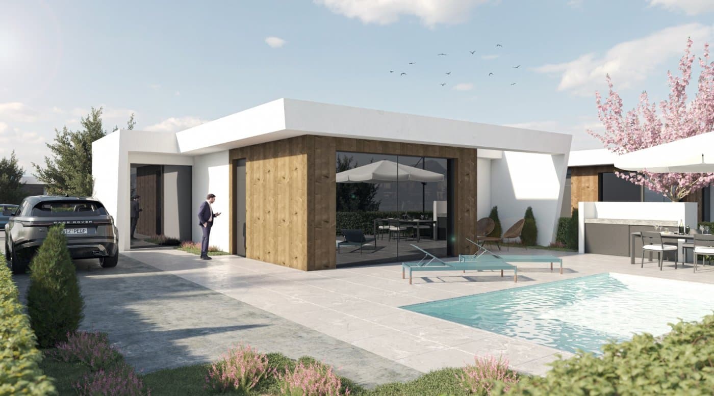 NEW BUILD ONE LEVEL VILLAS IN ALTAONA GOLF RESORT, MURCIA&#13;&#13; New Build residencial of beautiful villas in Altaona Golf resort, Murcia.&#13;&#13; Located in a privileged environment where we can live quietly, in contact with nature and the mountains, we achieve quality of life, fresh air and open spaces.&#13;&#13; One level villas build on the plots from 300 m2 with 3 bedrooms, 2 bathrooms and a private pool with multiple options where quality is our highest and where we integrate the exterior with the interior of the living place.&#13;&#13; Exclusive New Build residential located in Altaona Golf just 15 minutes by car from the center of Murcia capital and 20 minutes from the beaches you can enjoy the tranquility and security offered by the Golf Course that has 18 holes and the comfort to live close to all services.&#13;&#13; Murcias airport Corvera only 15 minutes drive away.&#13;