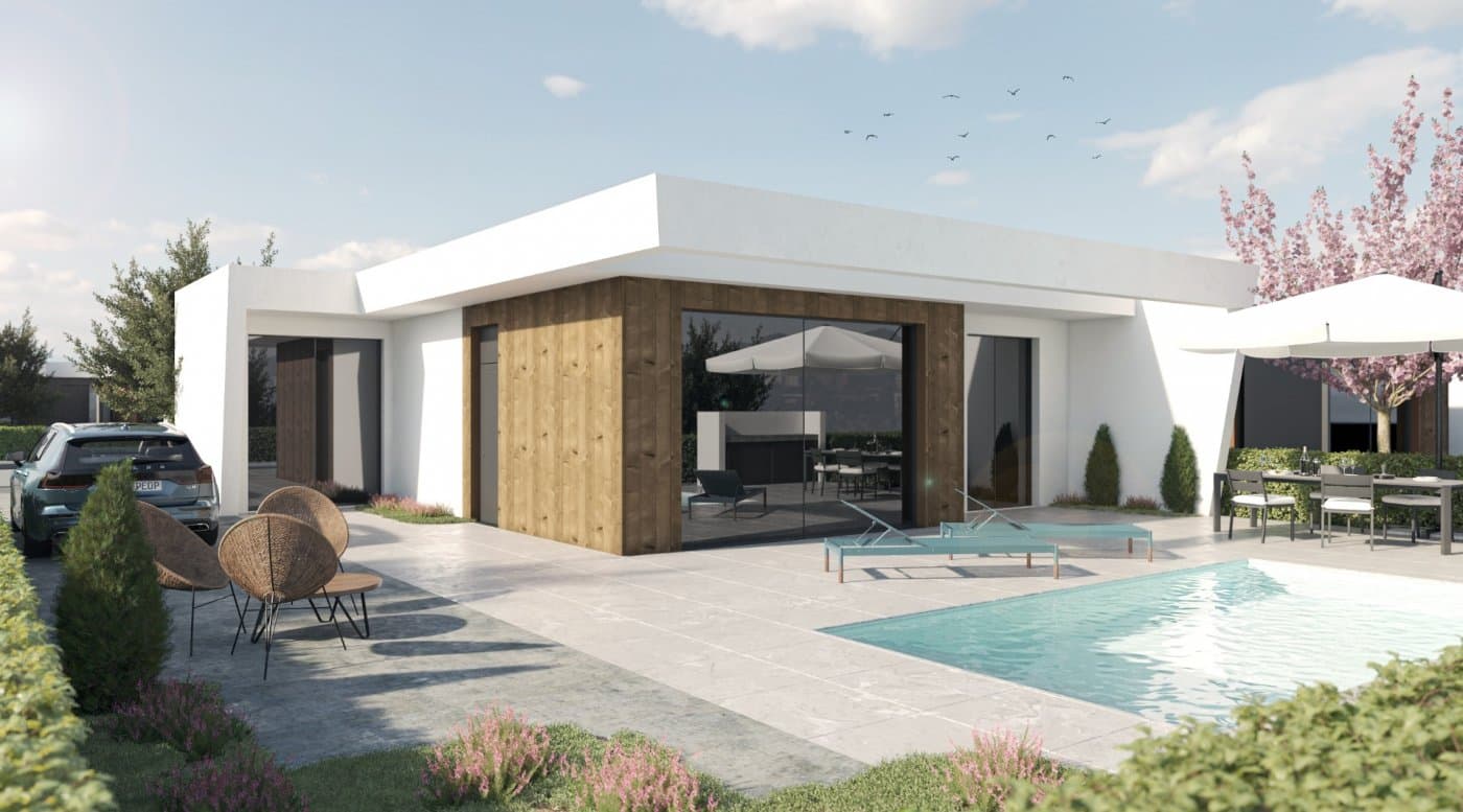 NEW BUILD ONE LEVEL VILLAS IN ALTAONA GOLF RESORT, MURCIA&#13;&#13; New Build residencial of beautiful villas in Altaona Golf resort, Murcia.&#13;&#13; Located in a privileged environment where we can live quietly, in contact with nature and the mountains, we achieve quality of life, fresh air and open spaces.&#13;&#13; One level villas build on the plots from 300 m2 with 3 bedrooms, 2 bathrooms and a private pool with multiple options where quality is our highest and where we integrate the exterior with the interior of the living place.&#13;&#13; Exclusive New Build residential located in Altaona Golf just 15 minutes by car from the center of Murcia capital and 20 minutes from the beaches you can enjoy the tranquility and security offered by the Golf Course that has 18 holes and the comfort to live close to all services.&#13;&#13; Murcias airport Corvera only 15 minutes drive away.&#13;