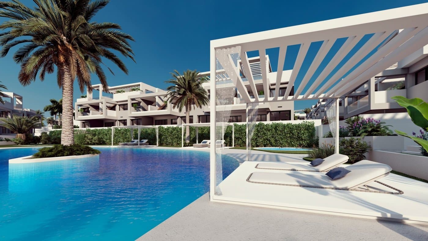 NEW BUILD RESIDENTIAL OF BUNGALOW APARTMENTS IN LOS BALCONES&#13;&#13; New Build UNIQUE residential complex in Los Balcones.&#13;&#13; Residential consist of 136 luxury bungalow apartments built with top quality materials. Each one has magical views of the Laguna Rosa de Torrevieja and the Mediterranean Sea.&#13;&#13; The houses have more than 131m2 distributed in a spacious living-dining room with an open-plan kitchen, 2 large bedrooms and 2 full bathrooms. &#13;&#13; You can choose between ground floor bungalows with their 2 large private terraces to enjoy the climate of the Costa Blanca. &#13;&#13; Or first floor bungalows of 178m2 with its 85m2 solarium with panoramic views of the Laguna Rosa and the Mediterranean Sea&#13;&#13; Complex offers idyllic landscaped common areas with 3 swimming pool areas, Jacuzzi areas, fitness area, paddle tennis court, mini golf, children’s area, charging point for electric vehicles… and much more! Its Premium facilities and green areas will allow you to enjoy with your family and friends the 320 days of sunshine that the Costa Blanca offers.&#13;&#13; ​​Los Balcones located just outside Torrevieja with all accessible services, just 5 minutes from Playa de los Náufragos, supermarkets, the school and the La Zenia Boulevard Shopping Centre, and a minute from Torrevieja University Hospital.&#13;&#13; Complex located 40 minutes from Alicante airport and 1 hour Murcia - Corvera airport.&#13;