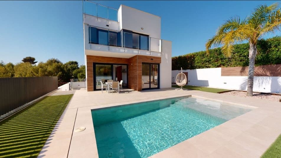 NEW BUILD VILLAS IN LA NUCIA &#13;&#13; New Build Residential of comfortable and luxurious villas with private pools in La Nucia. &#13;&#13; Villas consist of 3 large double rooms with fitted and lined wardrobes.One room is on the ground floor and the other two on the first floor.&#13;&#13; It consists of 4 completely finished bathrooms with glass screens, porcelain toilets and thermostatic taps in showers, one on the first floor, another in the garage and the other 2 en suite in the rooms on the first floor.&#13;&#13; Bright living room with large windows that give access to the private plot with pool and artificial grass where you can enjoy and relax.&#13;&#13; Fully equipped American kitchen with wall and base units, high-end appliances and an island with base units, SILESTONE countertop with built-in stainless steel sink and designer stainless steel extractor hood.&#13;&#13; Installation of Air Conditioning and Heating through AEROTHERMAL ducts with 2 independent machines (dual zone).&#13;&#13; Comfort and design PORCELANOSA provide exclusive finishes, such as floating floors, natural stone floors and top quality stoneware.The entire Villa has interior and exterior LED lighting and electric shutters.&#13;&#13; Residential located in an exclusive area of great quality and with all the comforts; terrace, solarium, private garage for 2 vehicles, garden areas, urbanization, pool and everything you can imagine.&#13;&#13; Residential committed to the enviroment , equipped with solar panels for the production of domestic hot water, LED lighting and THERMAL-ACOUSTIC insulation.&#13;&#13; La Nucía is a municipality in the comarca of Marina Baixa, Alicante. It borders the municipalities of Altea, Callosa d'En Sarrià, Benidorm, Polop and L'Alfàs del Pi.&#13;&#13; La Nucia is located in a fruit valley between Benidorm and Callosa d'En Sarrià, 3 km from the coast of Altea. The urban center is on a promontory overlooking the Mediterranean Sea, 51 km north of Alicante and 8 km north of Benidorm.&#13;&#13; DISTANCES:&#13; - Access from highway A.&#13; - 5 minutes from Terra Mitica.&#13; - 5 minutes from the ELIANS School.&#13; - 5 minutes from supermarkets, cafes and all kinds of services.&#13; - 10 minutes from Benidorm Beach.&#13; - 15 minutes from Playa del Albir.&#13; - 20 minutes from Guadalest Castle.&#13; - 40Km from Alicante-Elche Airport.&#13;