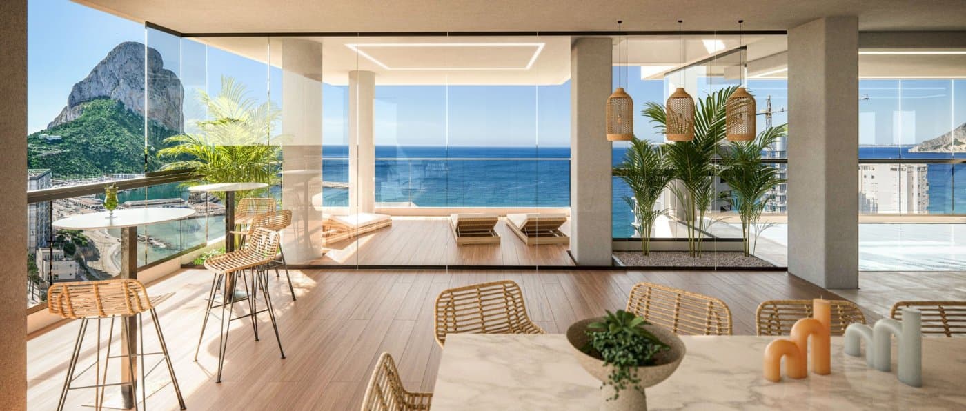 NEW BUILD APARTMENTS WITH THE SEA VIEWS IN CALPE&#13;&#13; New Build residential complex of 1, 2 and 3 bedrooms apartments with large terraces in Calpe.&#13;&#13; Two towers of 18 floors with beautiful apartments with views of the sea and the salt lake of Calpe.&#13;&#13; Complete installation of ducted air conditioning, with pump&#13; of cold and heat, by aerothermal control thermostat in&#13; living room.&#13;&#13; Large common areas with gardens, swimming pool, paddle tennis, children's area. On 11th floor of tower 1: infinity pool, sauna, gym and chill area out with sea views.&#13;&#13; Calpe, one of the towns of La Marina Alta, lies on the northern coast of the province of Alicante, surrounded by the towns of Altea, Benidorm, Teulada-Moraira, Benissa.&#13;&#13; Calpe has a wonderful mixture of old Valencian culture and modern tourist facilities. It is a great base from which to explore the local area or enjoy the many local beaches. &#13;&#13; Calpe alone has three of the most beautiful sandy beaches on the coast.&#13;&#13; Calpe also has two Sailing Clubs: Real Club Náutico de Calpe and Club Náutico de Puerto Blanco.&#13;&#13; Fishing village of Calpe now transformed into a tourist magnet, the town sits in an ideal location, easily accessed by the A7 motorway and the N332 that runs from Valencia to Alicante; its approximately 1 hour drive from the airport at Alicante and 1,5 hours to Valencias airport.&#13;&#13;