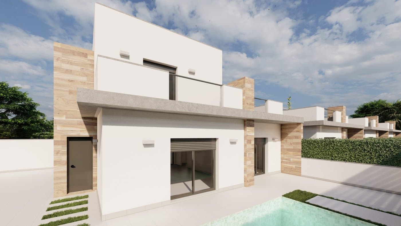 NEW BUILD SEMI-DETACHED VILLAS IN ROLDAN&#13;&#13; New Build luxury complex of one or two levels semi-detached villas in Roldan.&#13; You have an option of semi-datached villas with 2 bedrooms, 2 bathrooms build over one floor with solarium or with 3 bedrooms, 3 bathrooms build over two floors with lalrge terrace. &#13;&#13; On the top floor, on the terrace or solarium you will have a summer kitchen that allows you to enjoy all hours of sunshine, every day of the year.&#13;&#13; All villas has private garden with with pool and parking space.&#13;&#13; Designed with a contemporary style and open planned concept, comprising a fully-fitted kitchen and lounge-dining room.&#13;&#13; The development is located in Roldán (Murcia), within a gated and security control resort. Is near the beach, surrounded by services, parks, sports facilities and several Golf Courses.&#13;&#13; The property will meet the highest standards and will be equipped with:&#13; Private swimming pool preinstalled for heating system and with solar shower.&#13; Kitchen completely furnished and equipped with oven, microwave, fridge, integrated dishwasher and extractor fan. Also, central wooden island.&#13; Lighting: LED inside the property as well as in outdoor areas.&#13; Lined wardrobes with drawers.&#13; Fully fitted bathrooms with suspended toilet, shower screens, vanity unit, mirror with light and rainfall shower.&#13; Summer kitchen in solarium.&#13; Pre-installation for ducted air conditioning.&#13; Parking space on the plot.&#13;&#13; Roldan itself is a traditional town with all the local amenities you will need including Supermarkets, Restaurants, Bars, Health Clinic, Pharmacy, Police Station, Petrol Station, Mechanics, Dentists, Doctors and more.&#13;&#13; The nearby golf resorts of La Torre, &amp; Terrazas are easily accessible, Corvera Airport is 15 minutes away &amp; the beaches of the Mar Menor just 20 minutes drive.&#13;