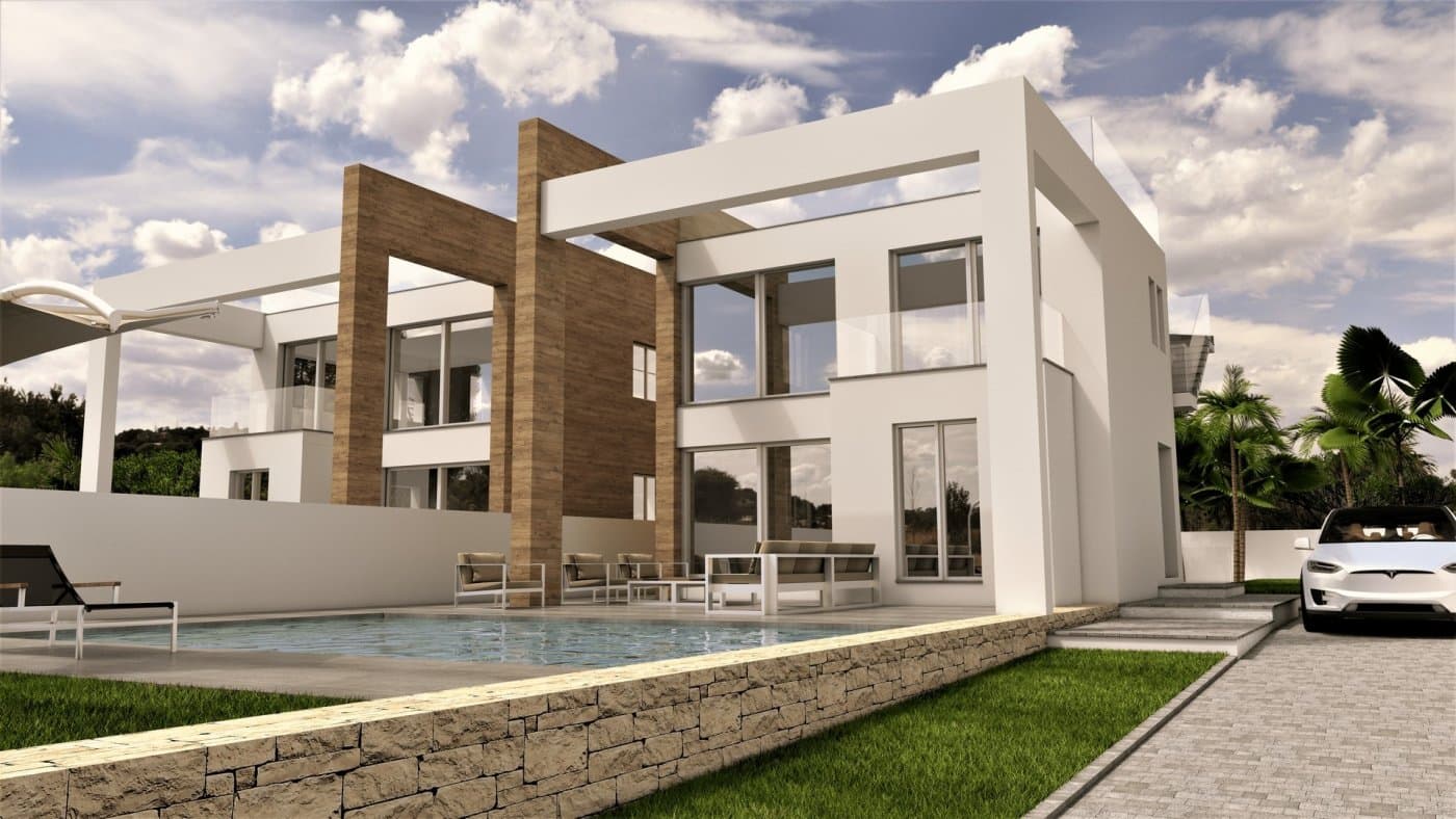 2 NEW BUILD VILLAS IN TORREVIEJA 2 New Beautiful villas in Torrevieja. Villas has 4 bedrooms, 4 bathrooms, open plan kitchen with the lounge area, fitted wardrobes, private garden with the pool and off road parking space, private solarium and basement. Villas located 15 minutes walk to the famous Playa de La Mata (5 minutes by car). Torrevieja is a Spanish town in the province of Alicante, on the Costa Blanca.  It is known for its typically Mediterranean climate and coastline. It has boardwalks with resorts along its sandy beaches.  The small Museum of the Sea and Salt houses exhibitions on the fishing and salt history of the city.  In the interior, the Lagunas de La Mata-Torrevieja Natural Park has trails and two salty lagoons, one pink and the other green. Alicante airport located 40 minutes away and Murcia airport about 1 hour away.