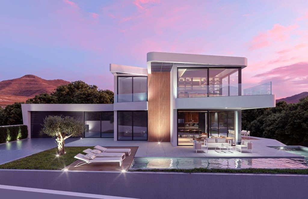 LUXURY NEW BUILD VILLA IN ALTEA 

New Build Luxury Villa located in Altea, the most picturesque town on the Costa Blanca. An authentic treasure of the Mediterranean that enjoys a rich landscape and excellent communications and services, with a wide range of shops, restaurants, a golf course and a marina.

In Altea there are some of the most beautiful coves and beaches in the province, a magnificent marina, and a wide range of services, shops, and restaurants that make this area an exceptional place to live.

The orientation of the rooms and the presence of the large windows favor a permanent coexistence between the interior and exterior of the house, allowing the fusion of the environments and forming part of a single visual space.
Light penetrates through the large windows and invades every corner of the house, dimensioned by the presence of white and translucent materials.

Its more than 800 m2 of plot allow you to enjoy a large exterior garden with total privacy and security. An increasingly important privilege that you can enjoy in this home throughout all seasons of the year.

The distribution of the spaces is organized around the terrace and the swimming pool, which act as the true heart of the house.
It has a very functional distribution of rooms with a large common space and three large bedrooms that have their own bathrooms, and an exceptional dressing room in the main room.

All rooms have a private bathroom and access to terraces. In the main room, there is an extraordinary fully equipped dressing room of large dimensions and a bathroom with a functional design.

Installation of air conditioning through ducts through false ceilings. Two hot and cold machines, one for the day area and the other for the night area, according to plans, Daikin, Mitsubishi or similar brand.

In the kitchen here is a natural wood, high-quality porcelain and perfectly finished coatings help create maximum comfort.
The kitchen equipment includes high-end appliances, natural stone and top quality furniture. Designer kitchen with Silestone, Granite or similar island with installation that includes the sink and the induction hob.
Flat hood of 90 cm., in stainless steel of 1st brand. BOSCH electric oven or similar.

Altea is one of the most charming villages on the Costa Blanca. It also holds the official title of Cultural Capital of the Valencian Community. 

Altea has a privileged location with both sea and beach, as well as mountain and river. 

Altea has more than 8 km of coastline, alternating cliffs and small coves with stretches of beach on flat terrain. 

Alicante airport located 50 minutes drive away and Valencia airport is 1,5hour drive away.