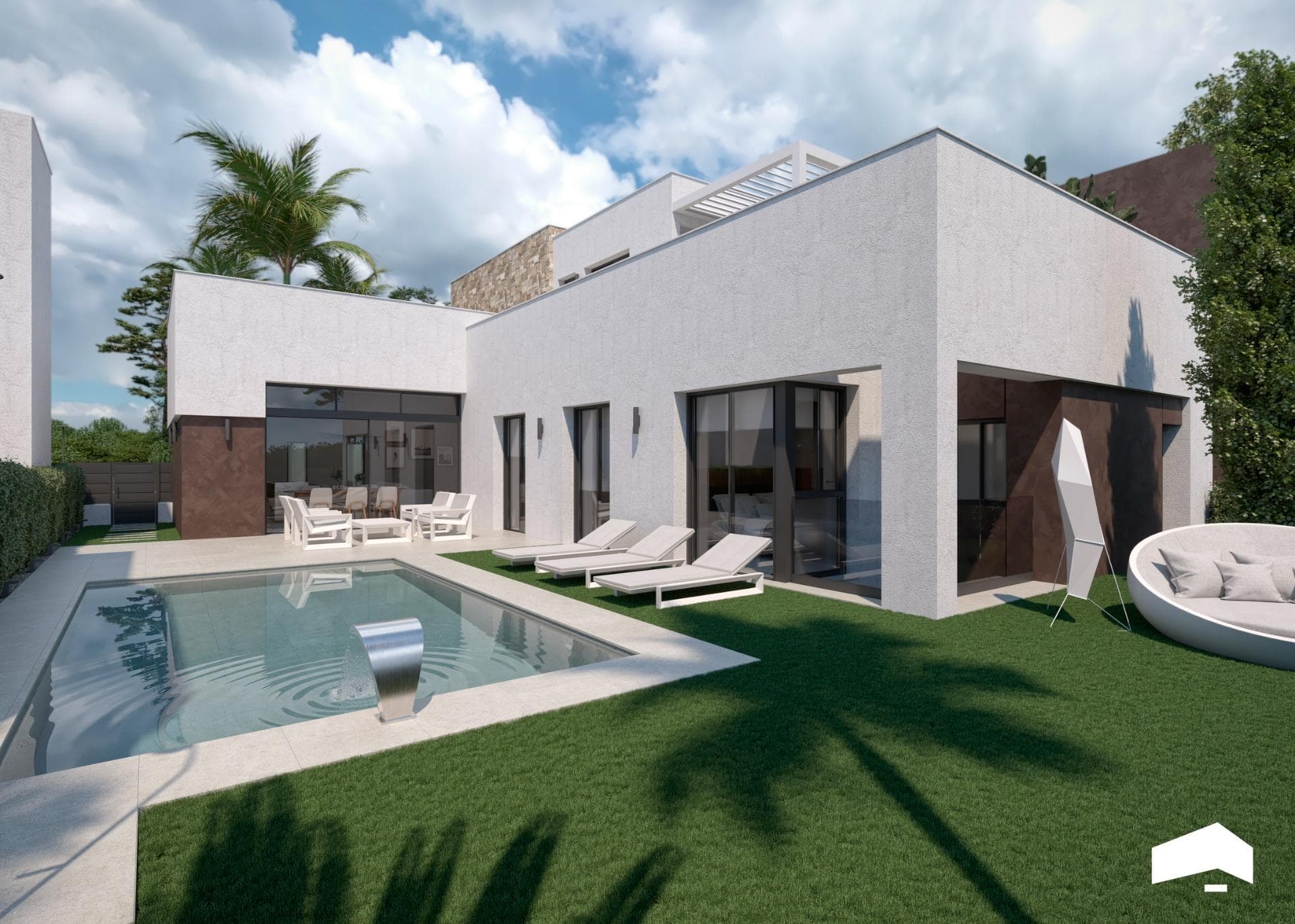 NEW BUILD VILLAS IN PRIVATE GATED RESORT IN PROVINCE OF MURCIA&#13;&#13;New Build villas in private gated resort in the Murcia region, surrounded by excellent golf courses and just 10 minutes from the sandy beaches of the Mar Menor Sea.&#13;&#13;Villas build over of 2 floors and has 3 bedrooms, 2 bathrooms and a guest toilet and are designed with a contemporary style and open concept, consisting of a fully equipped kitchen and living-dining room, fitted wardrobes, private garden with the pool and off road parking space, private solarium.&#13;&#13;Large villa of 146m² plus a very useful 120m² basement finished with smooth walls, water and electrical points. This offers the perfect opportunity to use as additional accommodation, office, gym, cinema room, children's playroom....&#13;&#13;Located in a private gated resort, with a main access entrance and 24 hours security. The resort is designed around an impressive 126.000 m2 green area.&#13;&#13;It comprises walking and cycling paths, sport facilities, paddle and tennis courts, a mini-golf course, gardens, dog parks, leisure areas, clubhouse…. Also in the central area is the jewel of the resort, a crystal-clear artificial lake of almost 17.000m2 of water surface, surrounded by white sandy beaches and palm trees, bringing a piece of the Caribbean to the Murcia Region.&#13;&#13;There are 2 islands in the lake, one of them has its own bar, there are also “beach Chiringuitos” spread around the lake.&#13;&#13;The resort is strategically located less than 4 km from the beach and the town of Los Alcázares, where you can practice various water sports, surrounded by several golf courses and the city of Cartagena less than 15 minutes by car and 22 km from Murcia airport, therefore having a wide cultural, gastronomic and sports offer within reach.&#13;