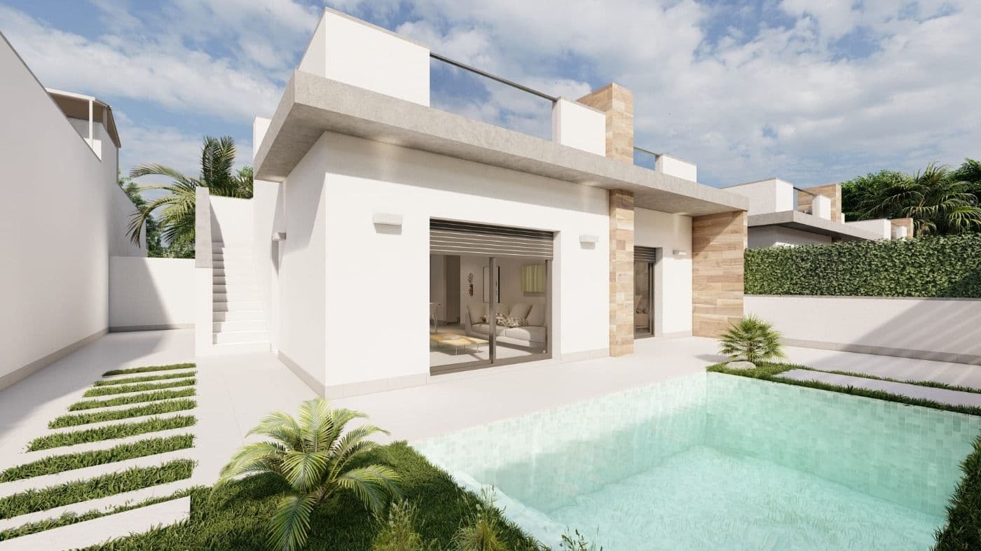 NEW BUILD SEMI-DETACHED VILLAS IN ROLDAN&#13;&#13; New Build luxury complex of one or two levels semi-detached villas in Roldan.&#13; You have an option of semi-datached villas with 2 bedrooms, 2 bathrooms build over one floor with solarium or with 3 bedrooms, 3 bathrooms build over two floors with lalrge terrace. &#13;&#13; On the top floor, on the terrace or solarium you will have a summer kitchen that allows you to enjoy all hours of sunshine, every day of the year.&#13;&#13; All villas has private garden with with pool and parking space.&#13;&#13; Designed with a contemporary style and open planned concept, comprising a fully-fitted kitchen and lounge-dining room.&#13;&#13; The development is located in Roldán (Murcia), within a gated and security control resort. Is near the beach, surrounded by services, parks, sports facilities and several Golf Courses.&#13;&#13; The property will meet the highest standards and will be equipped with:&#13; Private swimming pool preinstalled for heating system and with solar shower.&#13; Kitchen completely furnished and equipped with oven, microwave, fridge, integrated dishwasher and extractor fan. Also, central wooden island.&#13; Lighting: LED inside the property as well as in outdoor areas.&#13; Lined wardrobes with drawers.&#13; Fully fitted bathrooms with suspended toilet, shower screens, vanity unit, mirror with light and rainfall shower.&#13; Summer kitchen in solarium.&#13; Pre-installation for ducted air conditioning.&#13; Parking space on the plot.&#13;&#13; Roldan itself is a traditional town with all the local amenities you will need including Supermarkets, Restaurants, Bars, Health Clinic, Pharmacy, Police Station, Petrol Station, Mechanics, Dentists, Doctors and more.&#13;&#13; The nearby golf resorts of La Torre, &amp; Terrazas are easily accessible, Corvera Airport is 15 minutes away &amp; the beaches of the Mar Menor just 20 minutes drive.&#13;