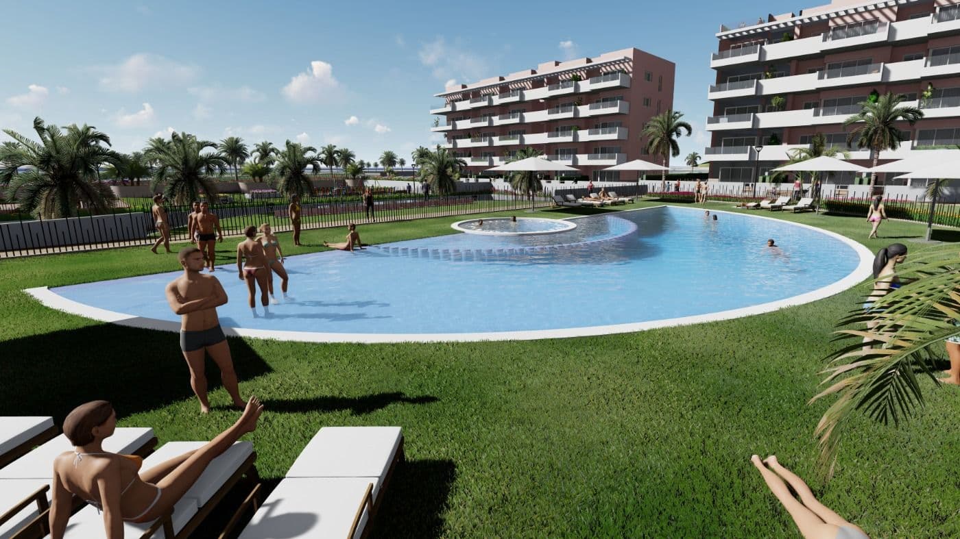 NEW BUILD RESIDENTIAL IN EL RASO, GUARDAMAR DEL SEGURA&#13;&#13;New Build residential complex of modern style apartment in El Raso, Guardamar del Segura!&#13;&#13;This apartments have 3 bedrooms, 2 bathrooms, open plan salon with kitchen, ground floor with private garden, middle floor with terrace and top floor with private solarium.&#13;&#13;Complex with swimming pool, green areas, golf greens, Spa, playground, bio-healthy machines and sports areas.&#13;&#13;Complex located in green area close to the salt lake, all amenities, walking distance to commercial centre, bars and restaurants.&#13;&#13;El Raso is a part of Guardamar del Segura.&#13;&#13;Guardamar del Segura is a town located on the Costa Blanca South. With its 11 kilometres of natural beach and its large pine forest.&#13;&#13;Guardamar del Segura has a large port with activities throughout the year, it has a large sports centre with paddle tennis, tennis, soccer and a large heated swimming pool that works all year round. It also has a library where there is free wifi and computers.&#13;&#13;Guardamar del Segura is only 20km away from the Alicante - Elche (El Altet) airport, where there are many flights every day with connections to the main European cities, due to the demand for tourists on the Costa Blanca.&#13;