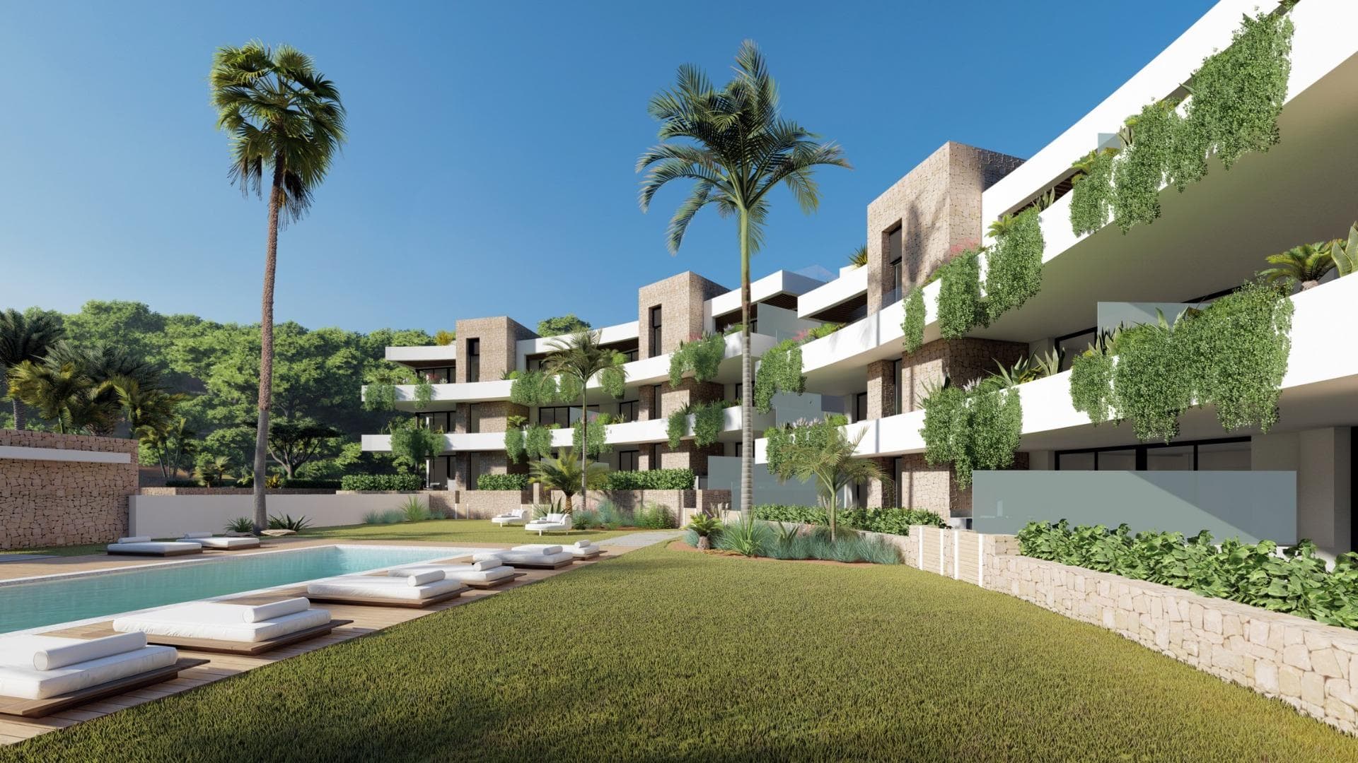 NEW BUILD RESIDENTIAL COMPLEX IN LA MANGA CLUB RESORT 

New Build exclusive residential of 42 apartments ideal for personal use or investment in on of the famous La Manga Club Resorts.
These modern, light-filled residences afford stunning views of the Mar Menor, and their spacious terraces and the community pool let you enjoy the Mediterranean sun to the fullest. 
These are the last central development of new-build homes at La Manga Club, just a 5-minute walk from all the shops and restaurants. 
Sports rights are included and each home include a storage facility.

One leaf internal doors of 210x82,5x4 cm., of MDF board, pre-lacquered in white, with horizontal slots every 50 cm. Prefabricated imbedded cabinet with sliding doors, of MDF board panelling, pre-lacquered in white.

In bathrooms, tiling with porcelain stoneware, size 60 x 30 cm, set on a supporting surface of laminated plasterboard interior wall. In kitchens, tiling with porcelain stoneware tiles, size 60 x 30 cm, set on a supporting surface of laminated plasterboard interior wall.

Aerothermal heating system, air conditioning and sanitary hot water. High efficiency fan coils. DOUBLE FLOW mechanically controlled ventilation.

Armoured entry door block. White finish. Security Class 3. Folding metallic gate for vehicle access. Manual opening one-sided metallic gate for pedestrian access.

La Manga Club is one of Europe’s leading sport and leisure resorts. Bordered by natural parks and unspoilt beaches, its privileged location boasts exclusive holiday and residential accommodation on the Spanish Mediterranean coast.
Founded in 1972, La Manga Club is a warm, safe, and vibrant community that has long attracted families and golf lovers with its diverse and outstanding leisure offer.

La Manga Club enjoys excellent air connections. The local airports of Corvera (only 50 km away) and Alicante (less than 100 km away) offer regular flights to the rest of Europe, making it easy to arrive and depart from the resort.