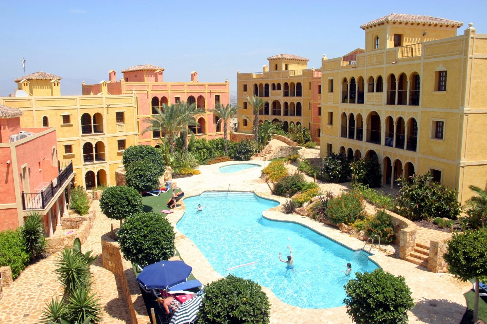 STUNNING NEW APARTMENTS IN DESERT GOLF COURSE

A unique opportunity to purchase one of a LIMITED selection of newly released key-ready 2 Bedroom Apartments.

This stunning 2 bedrooms first floor Apartment is located within a Spanish style courtyard with communal swimming pool and benefits from views over the beautifully landscaped communal gardens.

The exterior has maintained the heritage of tradition, with wooden and iron verandas and balconies and a wealth of attractive external detail, whilst the interior offers a stylish contemporary home with modern appeal.

High quality finishing’s include; attractively tiled En-suite bathrooms to both bedrooms, an open plan kitchen with a scratch and stain resistant ‘Compac’ countertop, with integrated fridge/freezer and washing machine. A Ceramic hob, cooker hood &amp; microwave. Air conditioning, double glazing, mirrored wardrobes to bedrooms with high quality sanitary ware and fittings throughout.

Specification
2 Bedrooms, each with en-suite bathroom
Double aspect Living / dining room with two sun terraces
Private roof solarium
Car parking space
Communal gardens
Communal Swimming pool
Gated community with security
Floor area 71m2
Terrace 14m2
Roof Terrace 23m2

Apartments located within Europes only International Award-Winning Family Resort and Championship Desert Golf Course.

Desert Springs Resort is unique, situated in one of the most tranquil and sought-after enclaves on the Andalucía coast in Cuevas del Almanzora and Vera in Almería, providing Spain’s finest selection of affordable luxury property, from apartments to townhouses and villas of all sizes, all built to our demanding specification.

It is an award-winning golf, sports &amp; leisure retreat set amongst rocky outcrops and emerald green fairways, nestled within a luxury estate. The resort is surrounded by undisturbed nature and boasts spectacular views of landmark mountain ranges and the Mediterranean.