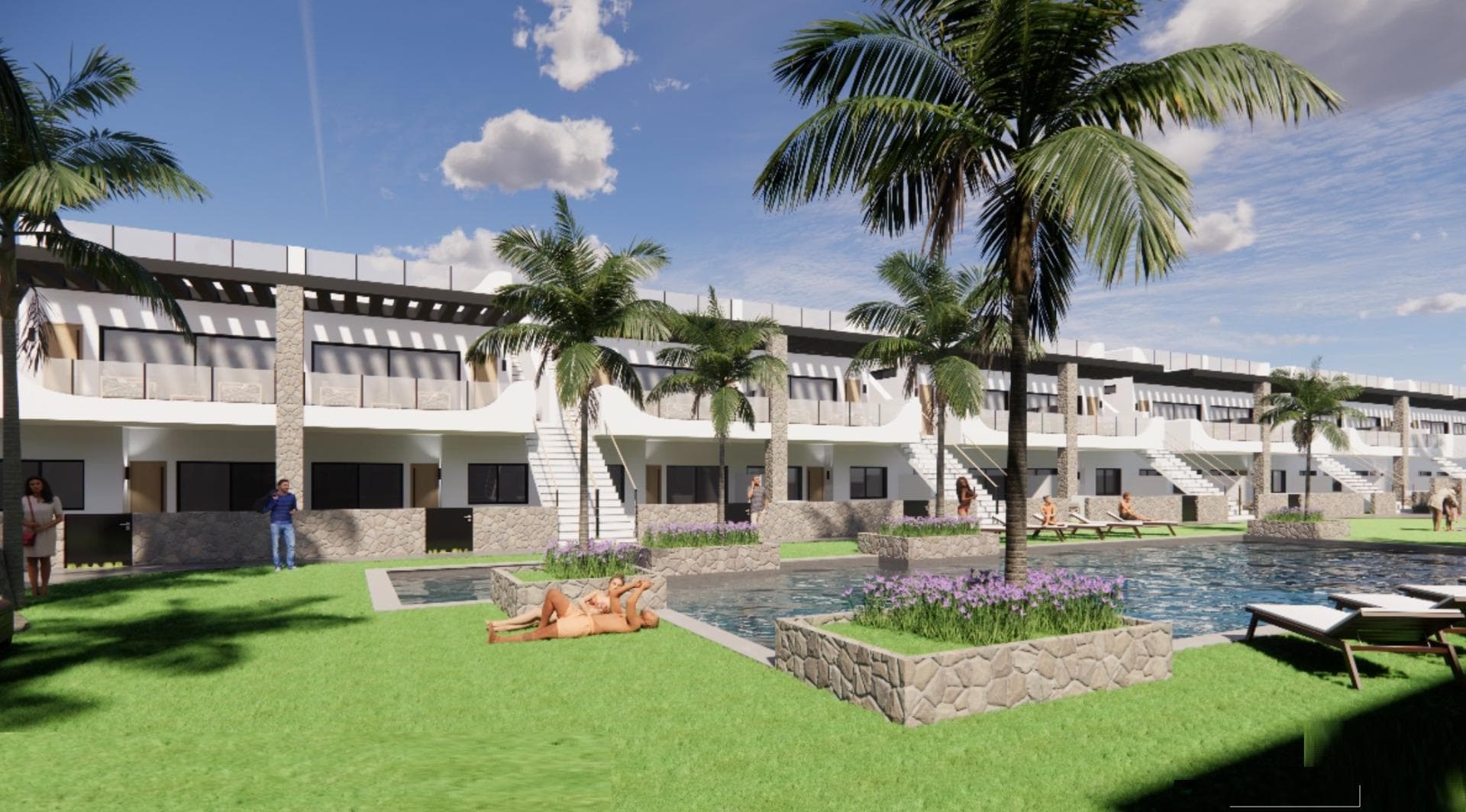 NEW BUILD RESIDENTIAL COMPLEX IN PUNTA PRIMA&#13;&#13;Beautiful New Build residential complex of apartment, bungalows and villas located in Punta Prima, Torrevieja.&#13;&#13;Modern 94 bungalows and apartments with 2 and 3 bedrooms, 2 bathrooms, open plan kitchen with spacious living room, fitted wardrobes.&#13;&#13;Ground floor bungalows with private garden, top floor bungalows with private solarium and apartments with spacious terraces.&#13;&#13;All properties has underground parking space.&#13;&#13;The residential will consist of 1,980m2 of community green areas, 2,620m2 of private green areas, children's play area, community pools, jacuzzi and gym area.&#13;&#13;Complex located near sports centres, shopping areas, restaurants and just 10 minutes walk from the beach of Punta Prima.&#13;&#13;Punta Prima, located just 5 km from Torrevieja, is characterised by its good communication and health infrastructures, its proximity to Alicante airport, and the number of services open all year round.&#13;&#13;Just 10 km away are the golf courses of Villamartin, Campoamor, Las Ramblas, Las Colinas and Lo Romero, as well as the shopping centres of La Zenia and Habaneras.&#13;