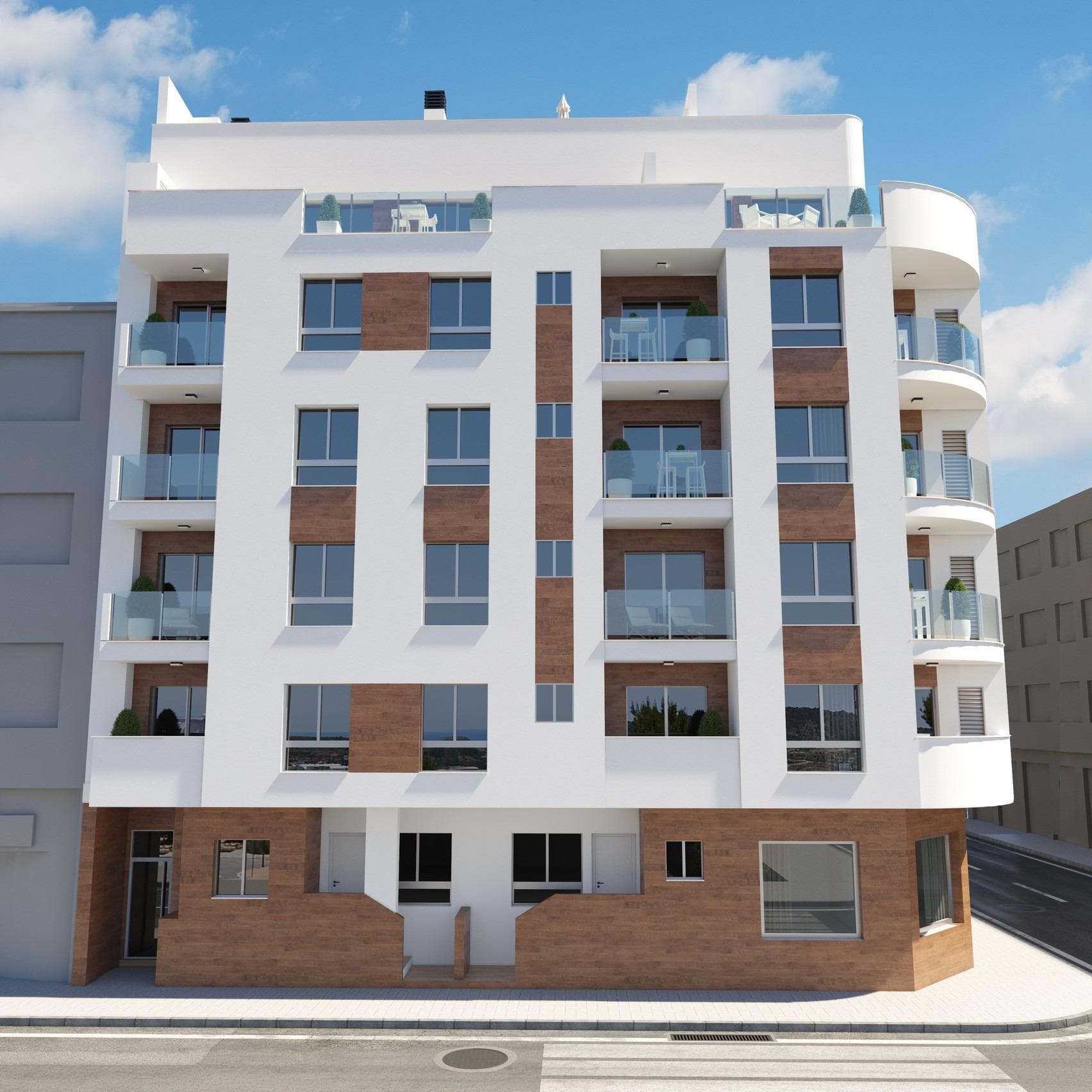 NEW BUILD APARTMENTS IN TORREVIEJA&#13;&#13;New Build apartments and penthouses in Torrevieja.&#13;&#13;New Build residential of 17 exclusive 1 and 2 bedrooms, 1 and 2 bathrooms apartments and penthouses, with open plan kitchen and living area, large, fitted wardrobes, fully equipped bathrooms with underfloor heating.&#13;All motorised aluminium blinds.&#13;Armoured entrance door with security lock.&#13;Pre-installation of air conditioning and heating.&#13;&#13;New Build residential complex with modern design and high quality finishes has a beautiful communal solarium with swimming pool.&#13;&#13;Torrevieja is a Spanish town in the province of Alicante, on the Costa Blanca.&#13;It is known for its typically Mediterranean climate and coastline. It has boardwalks with resorts along its sandy beaches.&#13;&#13;The small Museum of the Sea and Salt houses exhibitions on the fishing and salt history of the city.&#13;&#13;In the interior, the Lagunas de La Mata-Torrevieja Natural Park has trails and two salty lagoons, one pink and the other green.&#13;&#13;Alicante airport located 40 minutes away and Murcia airport about 1 hour away&#13;