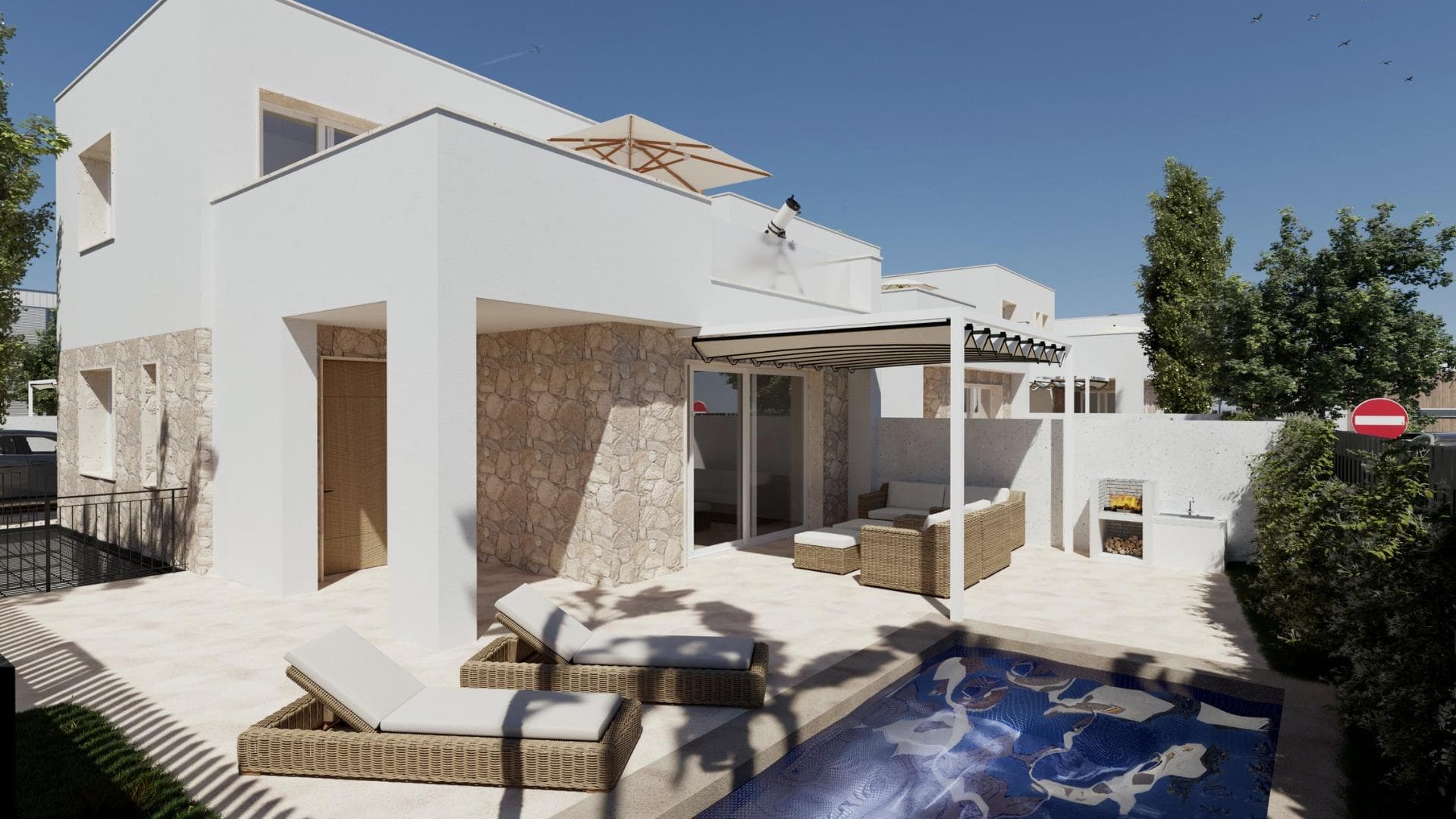 NEW BUILD VILLAS IN HONDON DE LAS NIEVES&#13;&#13;Modern New Build villas in Hondon de las Nieves.&#13;&#13;Villas composed over two floors and basement with English courtyard, has 3 bedrooms, 3 bathrooms, guest toilet, open plan kitchen with the lounge area, fitted wardrobes, terrace and private solarium. &#13;&#13;The spacious plots have a private garden with a swimming pool, a barbecue area, and the possibility to add a parking space.&#13;&#13;Hondón de las Nieves is a town in the Valencian Community, Spain. &#13;It is located in the southwest of the province of Alicante, in the region of Vinalopó Medio.&#13;&#13;The beaches and Alicante Airport are closely just 30 minutes drive away.&#13;