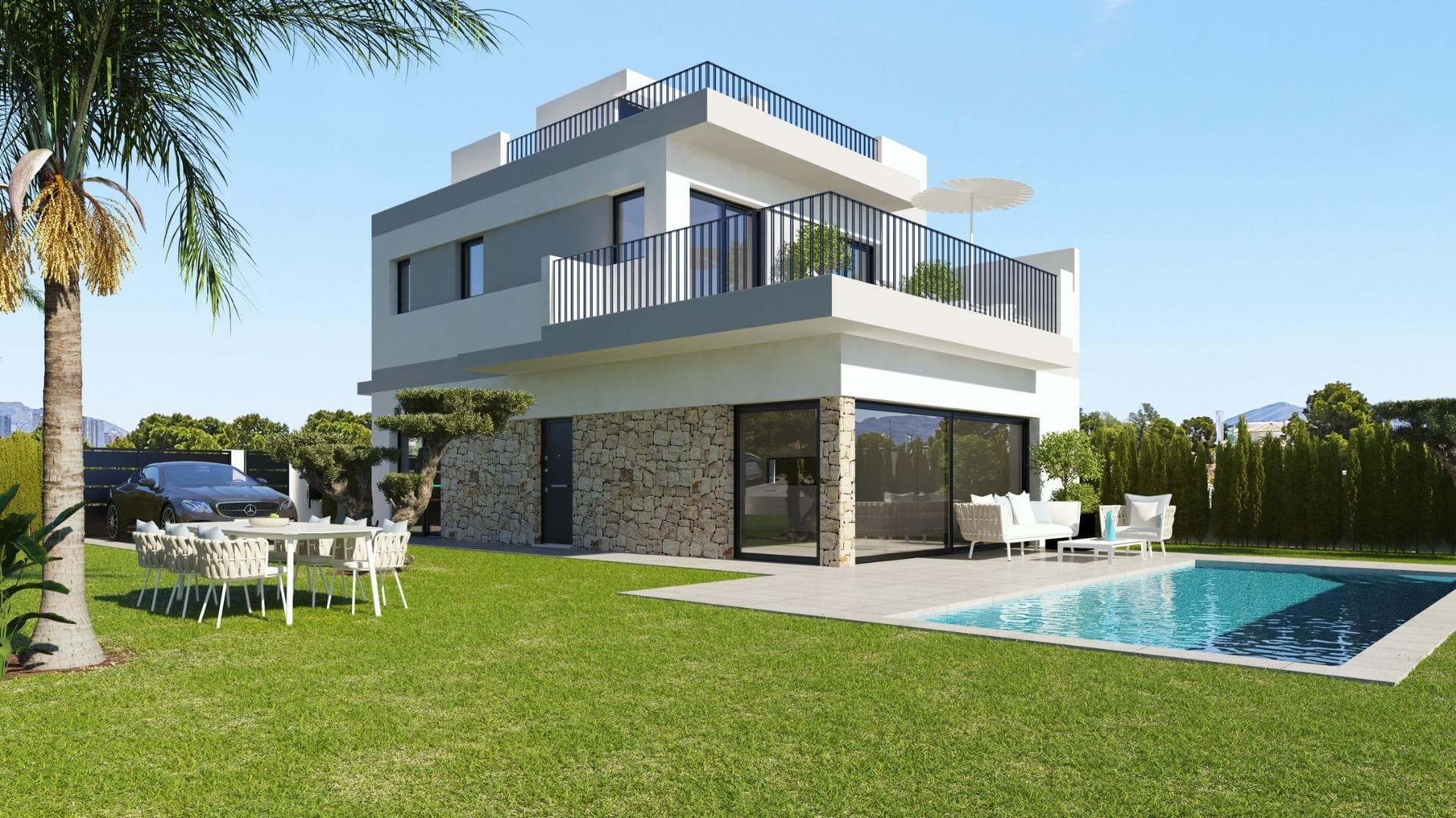 NEW BUILD VILLAS IN SAN MIGUEL DE SALINAS&#13;&#13;Exclusive new residential complex offering luxury villas with plots from 300 m2 and an impressive 8x3,5m swimming pool. Optional basement and solarium&#13;&#13;These modern homes offer 3 bedrooms, 3 bathrooms, a spacious living-dining room and a fully equipped kitchen, as well as a garden, and swimming pool.&#13;&#13;The villas stand out for their bright and open spaces, which offer exceptional views and a layout that optimises every corner of the home to the maximum. High quality finishes and interiors merge into a contemporary concept of luxury, combining the elegance, comfort and refinement that buyers desire.&#13;&#13;The design and construction of this residential complex has taken into account fundamental aspects such as energy efficiency and the use of top quality materials, thus guaranteeing a sustainable and long-lasting lifestyle.&#13;&#13;San Miguel de Salinas is a municipality in the Valencian Community, Spain.&#13;Located in the south of the province of Alicante, in the region of Vega Baja del Segura near the Region of Murcia.&#13;&#13;San Miguel de Salinas located close to the Las Colinas and Campoamor golf courses, offers exceptional views of the Torrevieja and La Mata lagoons.&#13;&#13;Alicante airport located 35 minutes drive away and Murcias Corvera airport is about 1 hour drive away.&#13;