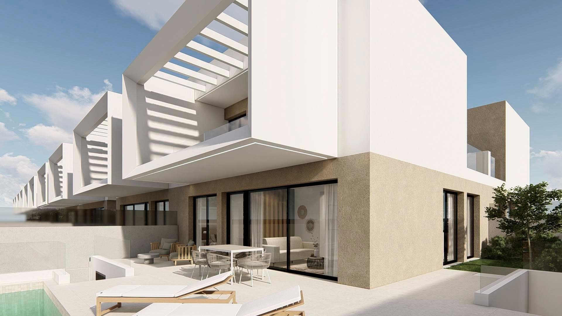 NEW BUILD QUADS IN DOLORES&#13;&#13;New Build residential of modern quads in Dolores.&#13;&#13;Quads build over 2 floors, has 3 bedrooms, 3 bathrooms, open plan kitchen, living room with direct access to the terrace, private garden with the pool and parking space.&#13;&#13;Dolores is a town located in the comarca of Vega Baja del Segura in southern Alicante province, Spain.&#13;&#13;The town is in the heart of the Segura huerta about 10 km from the nearest beaches in La Marina and Guardamar.&#13;&#13;Complex located 30 minutes from Alicante airport and 1 hour Murcia - Corvera airport.&#13;