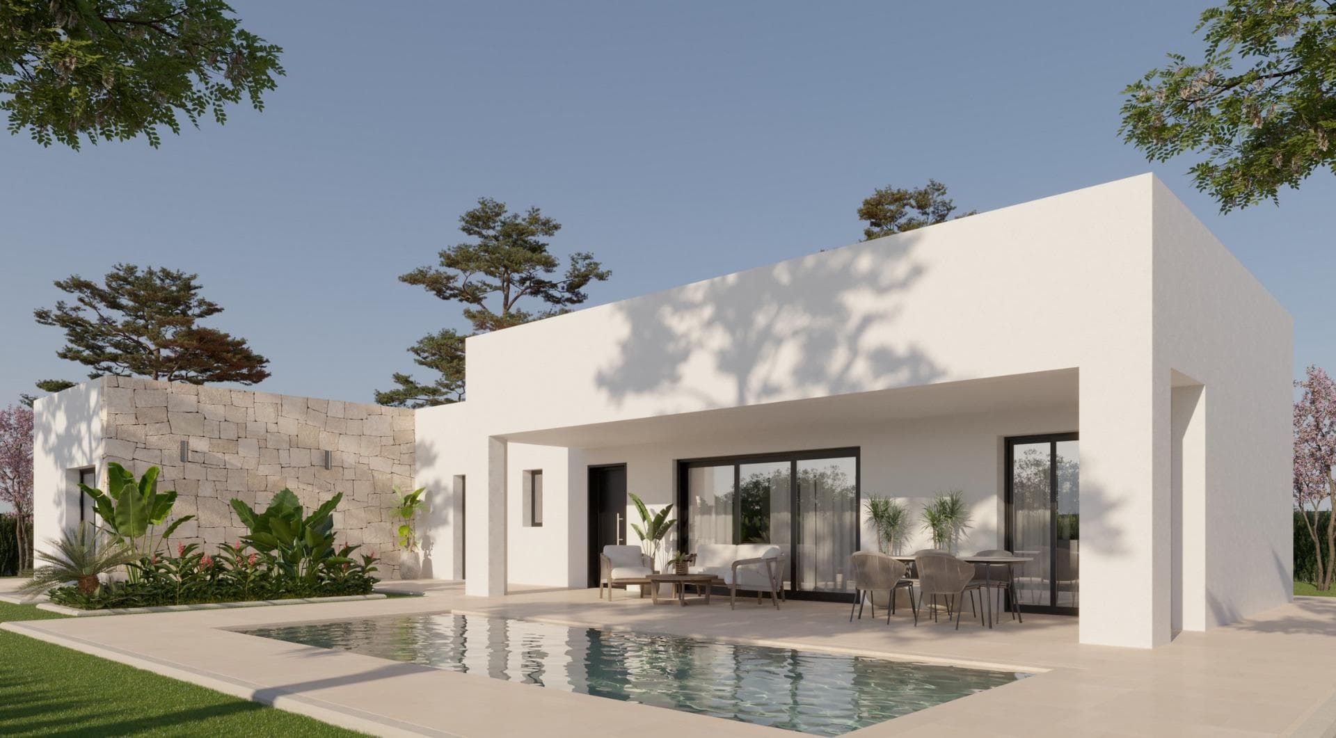 Newly built villas located in La Romana.&#13;&#13;Newly built villas with several models to choose from, with 2 or 3 bedrooms, one or two floors, and built with slabs or a frame structure. The exact price will be calculated depending on the model and plot chosen.&#13;&#13;All villas are built on rustic plots of over 10,000 m2, of which 2,500 m2 will be fenced.&#13;&#13;The villas have an open-plan kitchen with living room, fitted wardrobes, private swimming pool, porch and outdoor parking space.&#13;&#13;There are several plots to choose from. The price has been calculated based on a plot priced at £55,000 (if another plot is chosen, the difference will be paid according to the price of the plot).&#13;&#13;Self-build project, delivery in approximately 12 months from the granting of the licence.&#13;&#13;If you are looking for a peaceful setting, close to typical Spanish villages away from mass tourism, surrounded by mountains, with a very large plot and about 30 minutes from the sea, this is your home.&#13;&#13;La Romana is a typical Spanish village with all the amenities you need for everyday life, surrounded by mountains and with several natural areas nearby where you can go hiking or mountain biking.&#13;&#13;Located 30 minutes from Alicante airport.&#13;