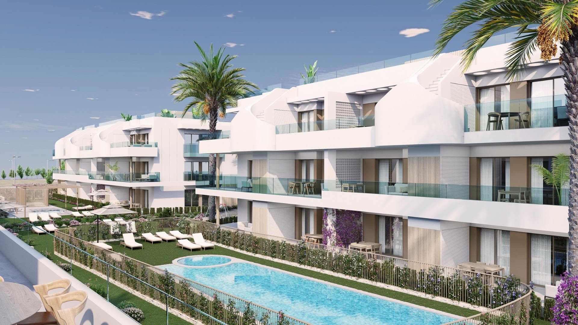 NEW BUILD RESIDENTIAL COMPLEX IN PILAR DE LA HORADADA&#13;&#13;New Build residential of apartments and penthouses with exceptional finishes in Pilar de la Horadada.&#13;&#13;Ground floor apartments with private gardens, middle floor apartments with large terraces and top floor penthouses with private solariums.&#13;&#13;The kitchen is delivered fully furnished, leaving enough space for you to choose the appliances according to your preferences.&#13;&#13;Only noble materials have been used, such as interior carpentry made entirely of wood and exterior Climalit/aluminium windows, ideal both for their design and for the high thermal-acoustic level they have.&#13;&#13;All the terraces are south-facing.&#13;&#13;Automatic gates in the residential, both for pedestrian access and vehicle access.&#13;&#13;The building is surrounded by gardens, it will also have a communal swimming pool, parking inside the complex and each property has its own private storage room.&#13;&#13;In the vicinity of this residential complex you will find all the facilities of public transport, schools, supermarkets, shopping centres, golf courses and fantastic municipal parks with their children's playgrounds.&#13;&#13;Everything at your fingertips so that you can enjoy an excellent location.&#13;&#13;Pilar de la Horadada is a typical Spanish village in the most southern part of the Costa Blanca.&#13;&#13;The large main street has supermarkets, lots of shops, restaurants and bars and some lovely squares.&#13;&#13;The beautiful beaches of Torre de la Horadada and Mil Palmeras with fine sand promenade is just 5 minutes away.&#13;&#13;The airports of Corvera (Murcia) and Alicante are respectively 40 and 55 minutes away.&#13;