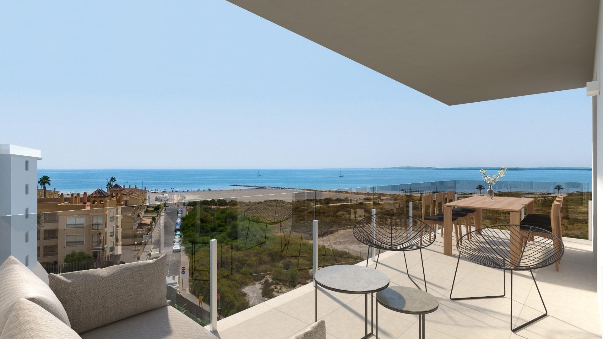 NEW BUILD RESIDENTIAL COMPLEX IN SANTA POLA&#13;&#13;Modern gated residential complex comprising 3 blocks of apartmwnts with large landscaped communal areas including a swimming pool with water beds, children's playground, pergola and bicycle parking.&#13;&#13;The residential has 3 and 2 bedrooms apartments, both types include 2 full bathrooms, open plan kitchen with living room, fitted wardrobes, terrace, parking space.&#13;&#13;They have a common garden , swimming pool with beach-type entrance, equipped with showers and a large wooden pergola. It has landscaped areas with palm trees and vegetation, all of which are illuminated. In the central part of the pool there is a shallower area where the water beds are located. &#13;&#13;The municipality of Santa Pola is located on the popular Costa Blanca on the Mediterranean, south of Alicante and in the Bajo Vinalopó region.&#13;&#13;The city is in an enviable geographical position, surrounded by natural landscapes and with a special microclimate, which offers a mild climate all year round. Its urban center is bounded by the Castle Fortress and the port to the east and west, and is bordered by the Santa Pola Salinas Natural Park and the Sierra and Cabo de Santa Pola, an ancient reef today characterized by its reef leafy pine trees.&#13;&#13;Santa Pola located 21 km. from Alicante, the provincial capital with excellent infrastructure and 15 km. away from the international Airport “Elche-Alicante”.&#13;
