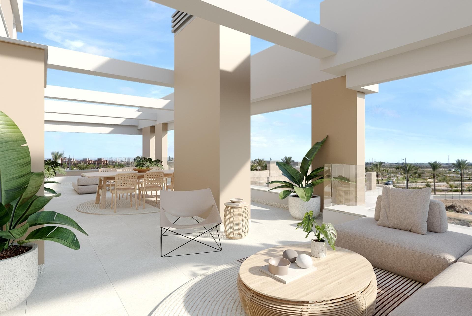 NEW BUILD RESIDENTIAL COMPLEX IN PRIVATE GATED RESORT IN PROVINCE OF MURCIA&#13;&#13;New Build residential complex of apartments and bungalows in private gated resort.&#13;&#13;Beautiful properties have 1, 2 and 3 bedrooms and 1 or 2 bathrooms, open plan kitchen with spacious living room, fitted wardrobes, terraces with views of the green areas of this large luxury resort.&#13;Ground floor bungalow with private garden, top floor bungalows with private solarium.&#13;&#13;Complex has a communal pool and all properties have a parking pace and a storage room.&#13;&#13;Located in a private gated resort, with a main access entrance and 24 hours security. The resort is designed around an impressive 126.000 m2 green area.&#13;&#13;It comprises walking and cycling paths, sport facilities, paddle and tennis courts, a mini-golf course, gardens, dog parks, leisure areas, clubhouse…. Also in the central area is the jewel of the resort, a crystal-clear artificial lake of almost 17.000m2 of water surface, surrounded by white sandy beaches and palm trees, bringing a piece of the Caribbean to the Murcia Region.&#13;&#13;There are 2 islands in the lake, one of them has its own bar, there are also “beach Chiringuitos” spread around the lake.&#13;&#13;The resort is strategically located less than 4 km from the beach and the town of Los Alcázares, where you can practice various water sports, surrounded by several golf courses and the city of Cartagena less than 15 minutes by car and 22 km from Murcia airport, therefore having a wide cultural, gastronomic and sports offer within reach.&#13;