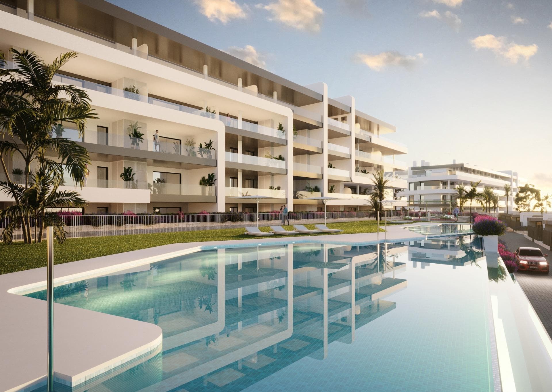 NEW BUILD RESIDENTIAL COMPLEX NEAR MUTXAMEL&#13;&#13;Come and live in a complex in an area with a high quality of life, located on the Bonalba golf course with stunning sea views near Mutxamel, a short distance from the Alicante Airport, the city of Alicante and the beaches..&#13;&#13;Residential complex has 2 and 3 bedrooms apartments with large terraces, and 2, 3 and 4 bedrooms villas. A dream home where you will create the best memories of your life.&#13;Exclusive homes with all the necessary amenities close at hand. Unwind after a long working day in the swimming pool of the complex. Every nook and cranny has been developed with attention to detail. You’ll want to invite friends and family to enjoy your spacious two, three or four-bedroom home every weekend.&#13;&#13;Enjoy the life of your dreams at the complex: morning runs; a relaxing swim in the complex pool; a charming meal with friends and family in the Social Club; and an afternoon’s fun with the kids in the children’s areas. And all this in exclusive surroundings a few steps away from a relaxing game of golf.&#13;&#13;Whether alone, with your pet or with your loved ones, every spot you visit is designed to provide visual comfort and to keep you and your loved ones safe. During your strolls through the communal areas of the complex, you may find:&#13;A large fountain finished in blue tiles.&#13;A poolside area with natural grass.&#13;Furniture spread throughout the plot on which to rest and contemplate the views of the complex.&#13;Small areas of artificial lawn and ceramics with lustrous wood tone.&#13;The complex is fully fenced off with video intercom for your safety and the safety of those who matter most to you.&#13;&#13;Buildings and architecture with great elegance and contemporary style that will captivate you.&#13;&#13;As if enjoying a space with impeccable style was not enough, your new home next to the Bonalba golf course will have large terraces equipped with glass railings allowing you to take in the sea views in impeccable detail. Just imagine waking up every morning to face the extraordinary Alicante dawn. Have breakfast in the best light in Spain: the light of the Mediterranean.&#13;