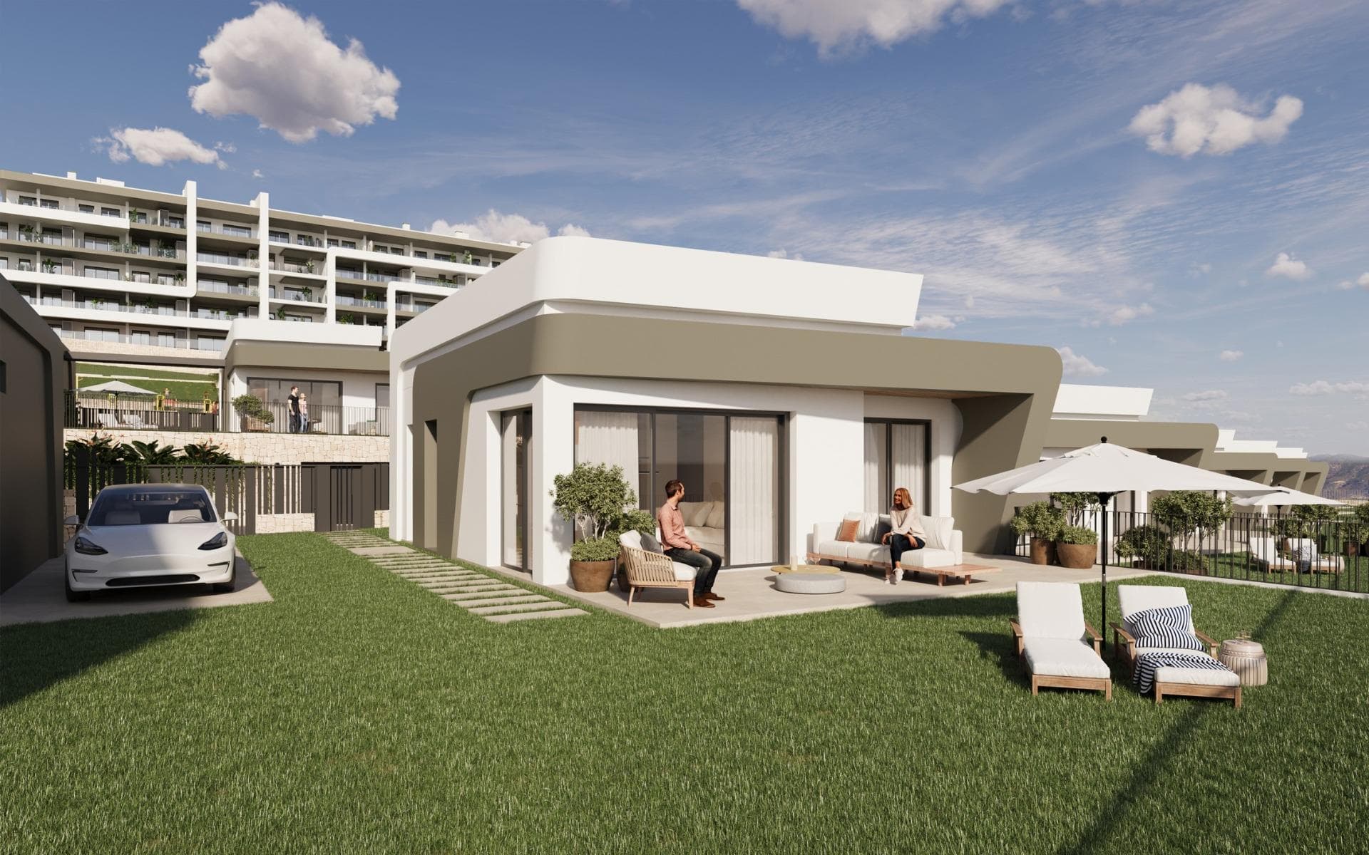 NEW BUILD RESIDENTIAL COMPLEX NEAR MUTXAMEL&#13;&#13;Come and live in a complex in an area with a high quality of life, located on the Bonalba golf course with stunning sea views near Mutxamel, a short distance from the Alicante Airport, the city of Alicante and the beaches..&#13;&#13;Residential complex has 2 and 3 bedrooms apartments with large terraces, and 2, 3 and 4 bedrooms villas. A dream home where you will create the best memories of your life.&#13;Exclusive homes with all the necessary amenities close at hand. Unwind after a long working day in the swimming pool of the complex. Every nook and cranny has been developed with attention to detail. You’ll want to invite friends and family to enjoy your spacious two, three or four-bedroom home every weekend.&#13;&#13;Enjoy the life of your dreams at the complex: morning runs; a relaxing swim in the complex pool; a charming meal with friends and family in the Social Club; and an afternoon’s fun with the kids in the children’s areas. And all this in exclusive surroundings a few steps away from a relaxing game of golf.&#13;&#13;Whether alone, with your pet or with your loved ones, every spot you visit is designed to provide visual comfort and to keep you and your loved ones safe. During your strolls through the communal areas of the complex, you may find:&#13;A large fountain finished in blue tiles.&#13;A poolside area with natural grass.&#13;Furniture spread throughout the plot on which to rest and contemplate the views of the complex.&#13;Small areas of artificial lawn and ceramics with lustrous wood tone.&#13;The complex is fully fenced off with video intercom for your safety and the safety of those who matter most to you.&#13;&#13;Buildings and architecture with great elegance and contemporary style that will captivate you.&#13;&#13;As if enjoying a space with impeccable style was not enough, your new home next to the Bonalba golf course will have large terraces equipped with glass railings allowing you to take in the sea views in impeccable detail. Just imagine waking up every morning to face the extraordinary Alicante dawn. Have breakfast in the best light in Spain: the light of the Mediterranean.&#13;
