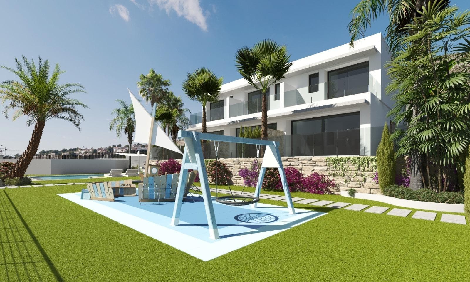 NEW BUILD TOWNHOUSES IN FINESTRAT&#13;&#13;New Build residential of townhouses and semi-detached villas in Sierra Cortina, Finestrat.&#13;&#13;All properties will have 3 spacious bedrooms and 3 elegant bathrooms to provide comfort and privacy to its inhabitants. The spacious living-dining room, with its integrated modern kitchen, will be the heart of the house, where family and friends will be able to gather and enjoy unforgettable moments. In addition, the house will be equipped with pre-installation for ducted air conditioning. Cutting-edge technology will be a prominent feature of this house, as it will be fully automated thanks to an advanced home automation system. From lighting control to security management, everything will be at your fingertips. &#13;Private garden will be an oasis of tranquillity where you can relax and enjoy nature. In addition, the property will have an impressive communal swimming pool, ideal for cooling off and socialising with neighbours, and a children's playground. &#13;&#13;New Build properties will offer a comfortable and functional space for the whole family. It will also have a private parking space for added convenience. In short, this brand new properties in Sierra Cortina will be a perfect residence for those who are looking for a comfortable and luxurious lifestyle. &#13;&#13;This magnificent New Built properties will be located in the exclusive Sierra Cortina urbanisation, just 5 minutes from Benidorm.&#13;&#13;