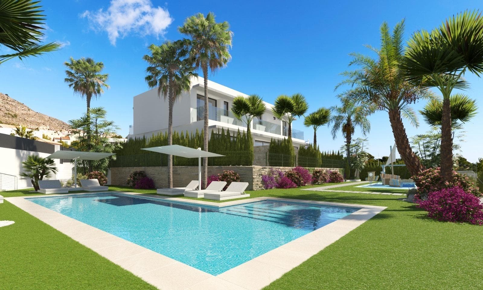 NEW BUILD SEMI-DETACHED VILLAS IN FINESTRAT&#13;&#13;New Build residential of townhouses and semi-detached villas in Sierra Cortina, Finestrat.&#13;&#13;All properties will have 3 spacious bedrooms and 3 elegant bathrooms to provide comfort and privacy to its inhabitants. The spacious living-dining room, with its integrated modern kitchen, will be the heart of the house, where family and friends will be able to gather and enjoy unforgettable moments. In addition, the house will be equipped with pre-installation for ducted air conditioning. Cutting-edge technology will be a prominent feature of this house, as it will be fully automated thanks to an advanced home automation system. From lighting control to security management, everything will be at your fingertips. &#13;Private garden will be an oasis of tranquillity where you can relax and enjoy nature. In addition, the property will have an impressive communal swimming pool, ideal for cooling off and socialising with neighbours, and a children's playground. &#13;&#13;New Build properties will offer a comfortable and functional space for the whole family. It will also have a private parking space for added convenience. In short, this brand new properties in Sierra Cortina will be a perfect residence for those who are looking for a comfortable and luxurious lifestyle. &#13;&#13;This magnificent New Built properties will be located in the exclusive Sierra Cortina urbanisation, just 5 minutes from Benidorm.&#13;&#13;