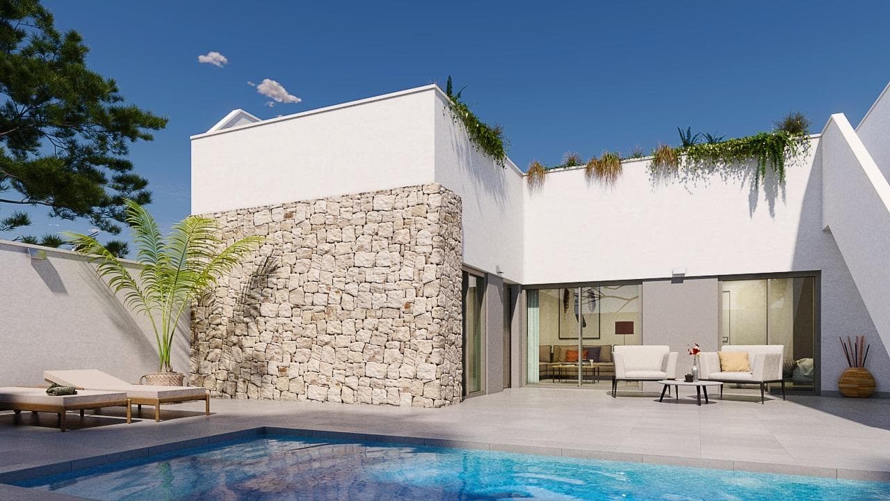 NEW BUILD TOWNHOUSES IN PILAR DE LA HORADADA&#13;&#13;New Build townhouses located in Pilar de la Horadada.&#13;&#13;Townhouses build on 1 floor and has private solarium, 2 bedrooms, 2 bathrooms, open plan kitchen with the living room, garden with parking space.&#13;&#13;An options for a private pool at an extra cost.&#13;&#13;Properties located a few meters from all services and the centre.&#13;&#13;Pilar de la Horadada is a typical Spanish village in the most southern part of the Costa Blanca.&#13;&#13;The large main street has supermarkets, lots of shops, restaurants and bars and some lovely squares.&#13;&#13;The beautiful beaches of Torre de la Horadada and Mil Palmeras with fine sand promenade is just 5 minutes away.&#13;&#13;In Pilar de la Horadada there is also a well-developed cycling and walking path network, and there is also a large offer of various sports activities.&#13;&#13;Lo Romero 18 hole golf course is just a short drive from town.&#13;The airports of Corvera (Murcia) and Alicante are respectively 40 and 55 minutes away.&#13;