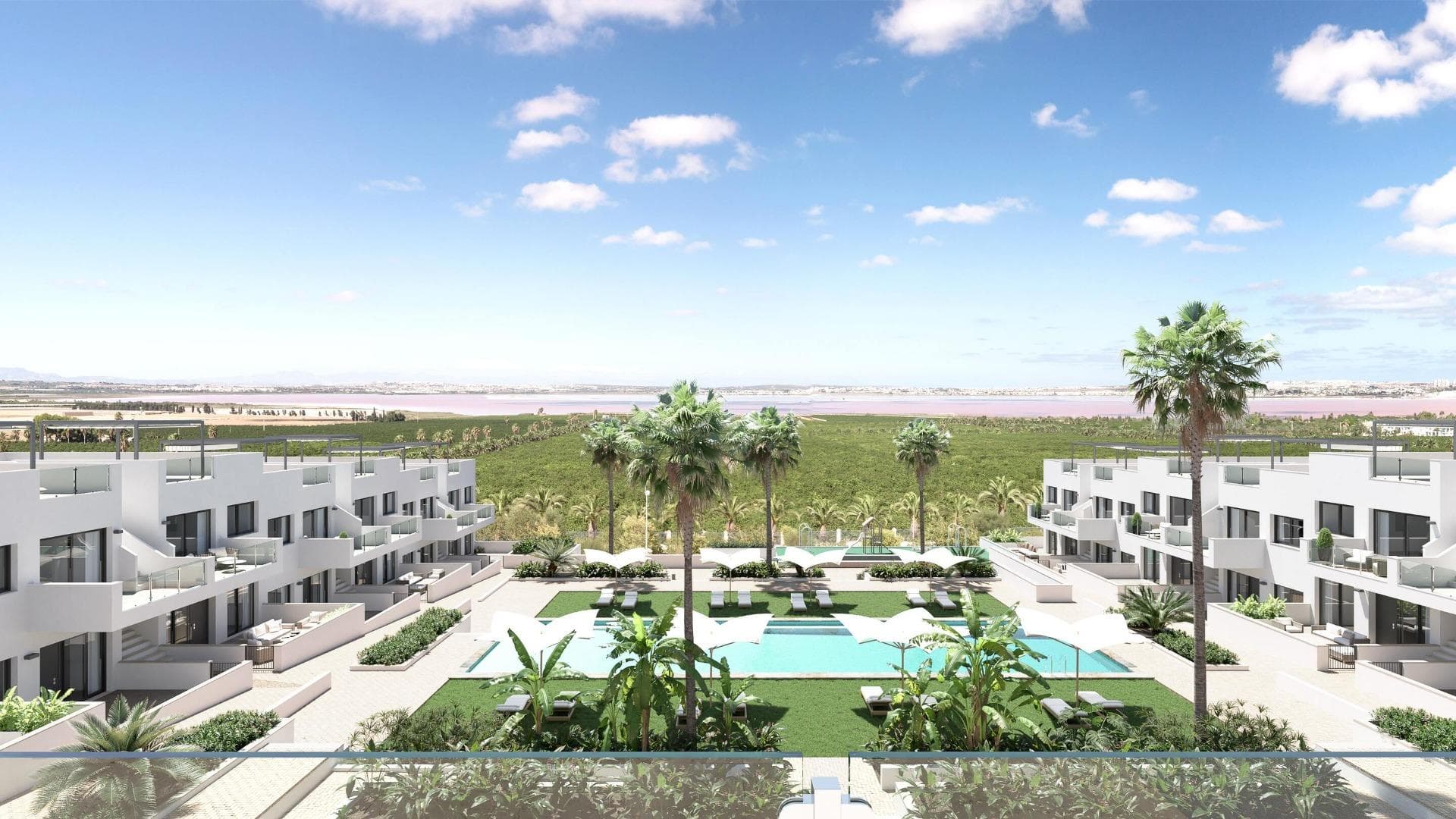 NEW BUILD RESIDENTIAL OF BUNGALOW APARTMENTS IN LOS BALCONES&#13;&#13;Discover the perfect harmony between luxury and comfort in our ground-floor apartments with a garden or upper-floor apartments featuring a balcony and solarium. &#13;The residences consist of 2 bedrooms and 2 bathrooms, with the option of a third bedroom to suit your needs. Each apartment offers spectacular views of the pink lagoon of Torrevieja, creating a unique experience where nature becomes an integral part of your daily life.&#13;&#13;The common areas are an extension of your own private oasis. Immerse yourself in our infinity pool while enjoying panoramic views of the pink lagoon, play with the little ones in the playground, or stroll through the landscaped green areas.&#13;&#13;Strategically nestled, places you minutes away from the beaches of Torrevieja, the bustling Zenia Boulevard shopping center, and a variety of amenities such as supermarkets, pharmacies, and restaurants. The proximity to golf courses and the highway exit to Alicante Airport ensures easy access to everything you love.&#13;&#13;This properties are more than a home; it is a lifestyle that embraces natural beauty, modern comfort, and convenience. Exceptional residential is the perfect place to live the life you've always imagined. Welcome to new residential, where each day is a masterpiece of luxury and serenity!&#13;