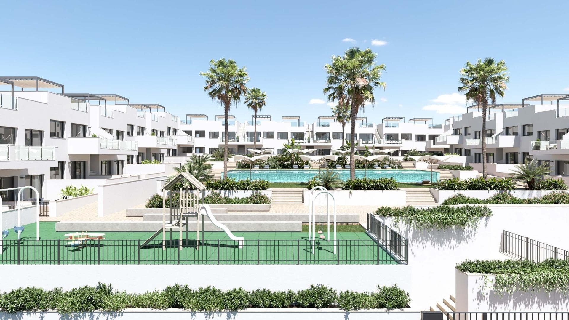 NEW BUILD RESIDENTIAL OF BUNGALOW APARTMENTS IN LOS BALCONES&#13;&#13;Discover the perfect harmony between luxury and comfort in our ground-floor apartments with a garden or upper-floor apartments featuring a balcony and solarium. &#13;The residences consist of 2 bedrooms and 2 bathrooms, with the option of a third bedroom to suit your needs. Each apartment offers spectacular views of the pink lagoon of Torrevieja, creating a unique experience where nature becomes an integral part of your daily life.&#13;&#13;The common areas are an extension of your own private oasis. Immerse yourself in our infinity pool while enjoying panoramic views of the pink lagoon, play with the little ones in the playground, or stroll through the landscaped green areas.&#13;&#13;Strategically nestled, places you minutes away from the beaches of Torrevieja, the bustling Zenia Boulevard shopping center, and a variety of amenities such as supermarkets, pharmacies, and restaurants. The proximity to golf courses and the highway exit to Alicante Airport ensures easy access to everything you love.&#13;&#13;This properties are more than a home; it is a lifestyle that embraces natural beauty, modern comfort, and convenience. Exceptional residential is the perfect place to live the life you've always imagined. Welcome to new residential, where each day is a masterpiece of luxury and serenity!&#13;