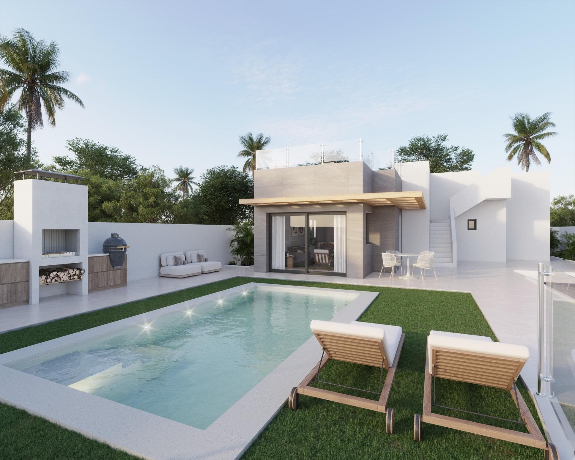 MEDITERRANEAN IN PURE STATE, INSIDE AND OUTSIDE YOUR HOME&#13;&#13; Halfway between the Sleeping Lion Peak and the Bay of Altea, Polop de la Marina is the municipality that houses this newly built villa.&#13;&#13; Located in a quiet residential area, surrounded by an incomparable environment, this villa is the perfect place to take a break after a day enjoying the Mediterranean in its purest form.&#13;&#13; Due to its location, just a few minutes from the best coves and white sand beaches (El Albir, Altea, Calpe and Villajoyosa) and close to excellent golf courses, sports centers and theme parks, this villa will become your ideal refuge to explore the culture, nature and gastronomy of the Costa Blanca.&#13;&#13; Its architectural design and wide distribution on one floor, allows that, through huge windows, all rooms have direct access to the private pool and barbecue area.&#13;&#13; In addition, the spectacular 60 m2 solarium with direct access from the garden will captivate you with its sunsets and views of the Mediterranean.&#13;&#13; With 400 m2 of plot and 100 m2 of surface the villa is distributed in living room - fully equipped kitchen, 3 double bedrooms and 2 bathrooms, both with underfloor heating system. The pre-installation of air conditioning and the best finishes on the market will make you enjoy all the comforts you deserve in a genuinely Mediterranean environment.&#13;