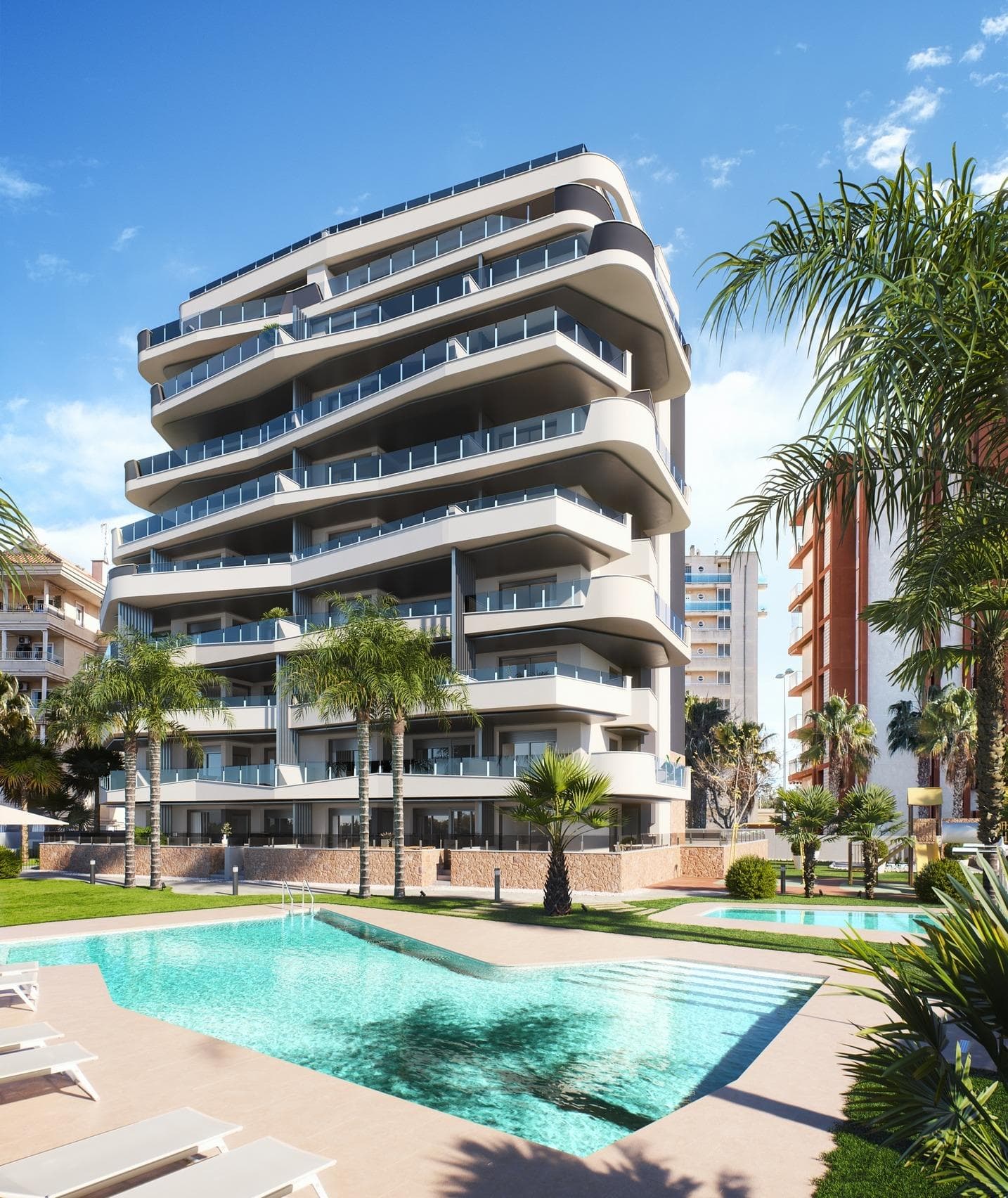 NEW BUILD RESIDENTIAL IN GUARDAMAR DEL SEGURA&#13;&#13;New Build Residential located in front of the Segura River and close to the marina and beach of Guardamar.&#13;&#13;Modern style building of 31 apartments with 2 bedrooms and penthouses with 2 and 3 bedrooms, all with 2 bathrooms, open plan kitchen with living room, fitted wardrobes, spacious terraces from 20m², underground parking and closed storage room. &#13;&#13;The building will consist of 9 floors, the highest of which will be penthouses with main terrace and private solarium.&#13;&#13;Guardamar del Segura is a town located on the Costa Blanca South. With its 11 kilometres of natural beach and its large pine forest.&#13;&#13;Guardamar is a quiet town to live in, it has all the services throughout the year such as restaurants, bars, shops, banks, places for leisure, etc.&#13;&#13;Every Wednesday, in the central streets of the town, a market is organised where many people go to buy products such as food, clothing, furniture, animals, etc. It is a great claim and inhabitants of the surrounding town come to Guardamar every Wednesday to visit the market.&#13;&#13;Guardamar del Segura has a large port with activities throughout the year, it has a large sports centre with paddle tennis, tennis, soccer and a large heated swimming pool that works all year round. It also has a library where there is free wifi and computers.&#13;&#13;Guardamar del Segura is only 20km away from the Alicante - Elche (El Altet) airport, where there are many flights every day with connections to the main European cities, due to the demand for tourists on the Costa Blanca.&#13;