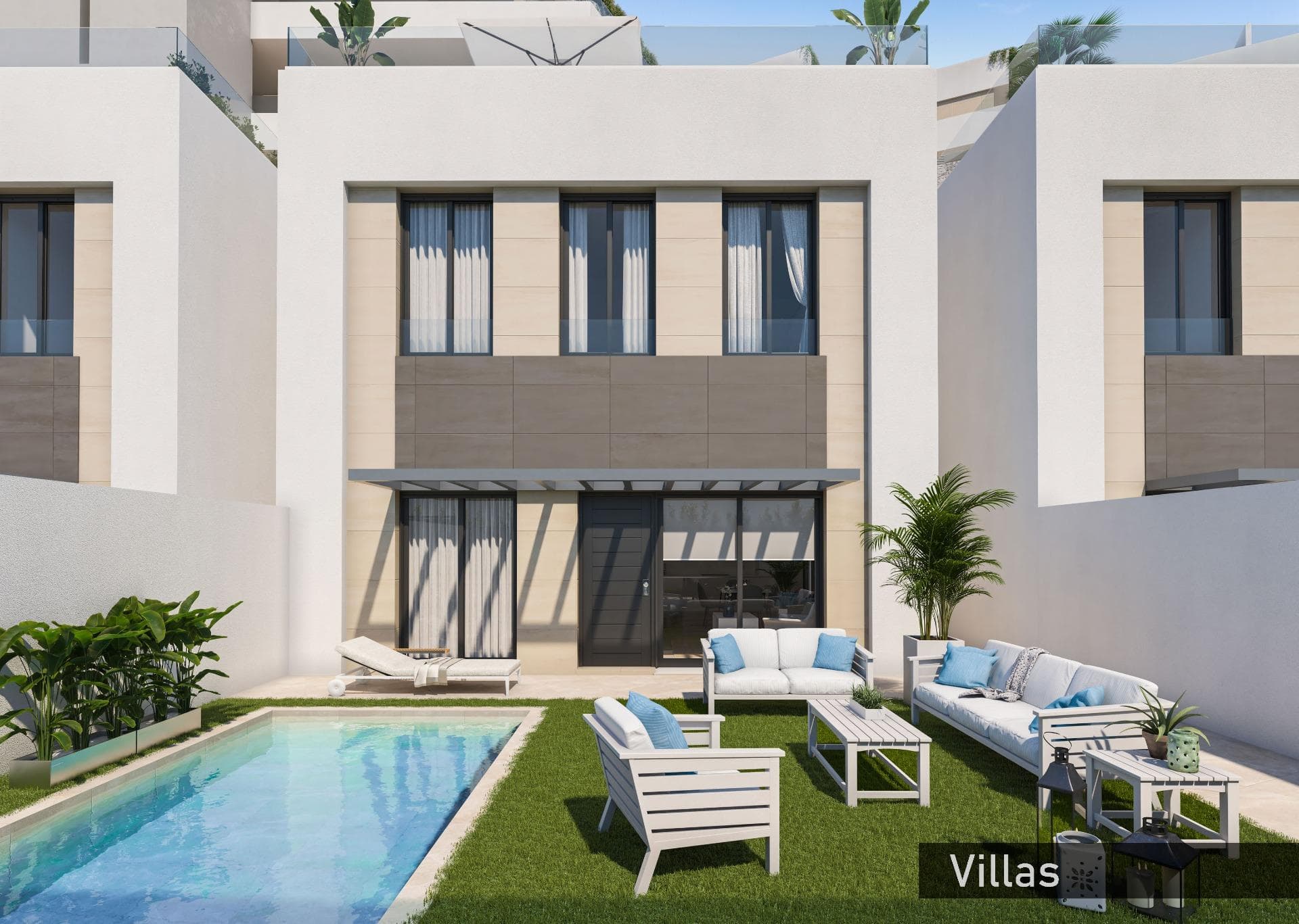 NEW BUILD RESIDENTIAL COMPLEX IN AGUILAS&#13;&#13;New Build exclusive residential complex of apartments and villas in Aguilas.&#13;&#13;New Build complex consist of 36 apartments with 3 and 2 bedrooms distributed in 4 modern blocks, equipped with 2 communal swimming pools and community garage with parking space and storage room for each property; and 10 elegant villas of 4 bedrooms and 3 bathrooms, each one with its own private pool. &#13;&#13;This residential complex has been designed with excellence in mind, offering spacious terraces on the ground and first floors and solariums on the upper floors, where the view of the horizon becomes a canvas of experiences.&#13;The houses have fully equipped kitchens and bathrooms and pre-installation for ducted air conditioning.&#13;&#13;Complex located 800 metres from the sea, next to a Shopping Centre.&#13;&#13;Aguilas located in exceptional area on Costa Cálida at only 50 minutes from the new Murcia or Almeria airport and 1h30 from Alicante airport.&#13;&#13;Aguilas it is a small city with many amenities, a long beach to walk and relax in the sun. Is a perfect enclave for diving, water sports, hiking and golf.&#13;&#13;It has 28 kilometers of coastline in which there are 35 beaches with different types of sand thickness located in different landscapes, from coves and virgin beaches in natural settings to the urban beaches of the town of Aguilas.&#13;Its warm desert climate is present all year round with an annual average of 22º with mild temperatures in winter and very hot in summer.&#13;