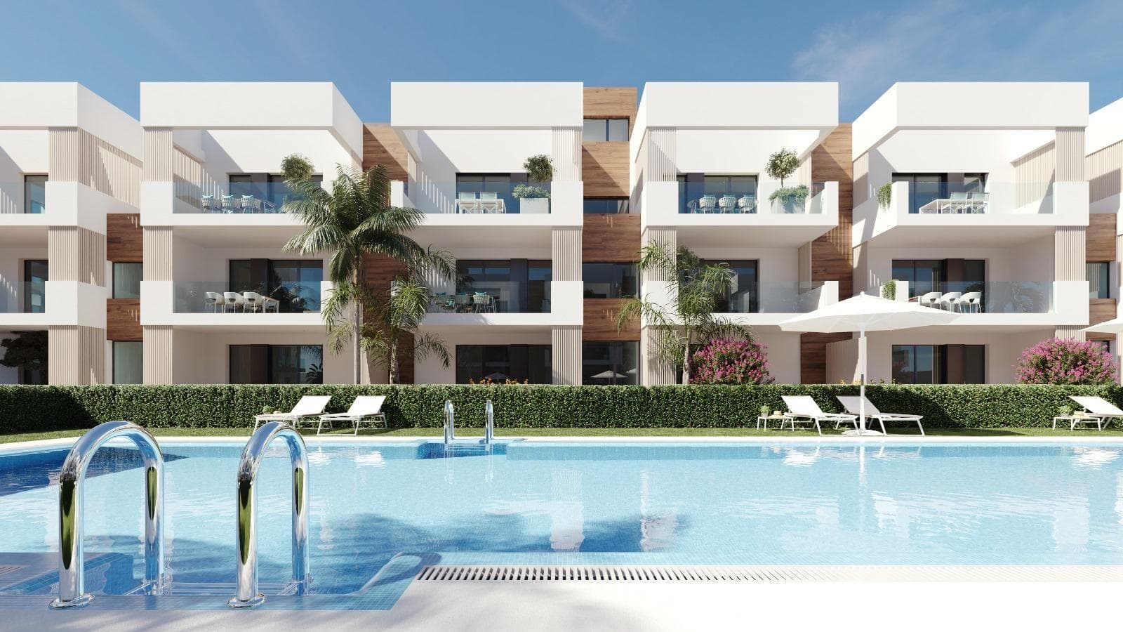 NEW BUILD RESIDENTIAL IN SAN PEDRO DEL PINATARNew Build residential complex of modern apartments and penthouses in San Pedro Del Pinatar .Apartments and penthouses with 2 and 3 bedrooms, 2 bathrooms, with open plan kitchen with living area, large terraces, fitted wardrobes, fully equipped bathrooms, terraces.Ground floor apartments has aprivate garden and top floor penthouses has private solarium.Each property has underground parking with storage roomsLandscaping and gardening in the common areas with a careful selection of species appropriate for the area. Complete installation of swimming pool with gresite finish, built-in lighting and with purification system and equipment in a built-in, floor-recessed cabin.San Pedro del Pinatar's privileged location on the Mar Menor and Mediterranean coastline it attracts those with an interest in sailing and watersports, providing marina mooring and sailing clubs, while the beaches and natural mud baths attract those seeking safe sun, sea and sand.San Pedro del Pinatar has an established community and offers an excellent range of activities, including covered swimming pool and sports facilities, as well as a year round programme of social activities by the pleasant winter weather. The benefits of the mud baths, typical of the region, or the calm waters of the Mar Menor, have favoured the growth of Lo Pagán, which currently has all kind of amenities. In addition, it has an excellent location, just 5 minutes from the Commercial Centre Dos Mares.Murcia/Corvera airport is 30 minutes away and Alicante airport is an hour drive away.