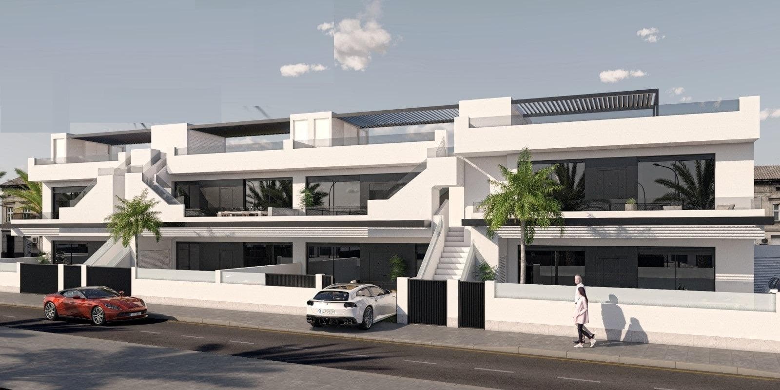 NEW BUILD BUNGALOW APARTMENTS IN SAN PEDRO DEL PINATAR&#13;&#13;New Build residential complex of beautiful modern 3 bedrooms bungalow apartments in San Pedro Del Pinatar .&#13;&#13;The ground floor bungalow have a terrace with private pool. The top floor bungalow have a large solarium with private pool .&#13;&#13;All bungalows has a parking space and storeroom.&#13;&#13;San Pedro del Pinatar's privileged location on the Mar Menor and Mediterranean coastline it attracts those with an interest in sailing and watersports, providing marina mooring and sailing clubs, while the beaches and natural mud baths attract those seeking safe sun, sea and sand.&#13;&#13;San Pedro del Pinatar has an established community and offers an excellent range of activities, including covered swimming pool and sports facilities, as well as a year round programme of social activities by the pleasant winter weather. The benefits of the mud baths, typical of the region, or the calm waters of the Mar Menor, have favoured the growth of Lo Pagán, which currently has all kind of amenities. In addition, it has an excellent location, just 5 minutes from the Commercial Centre Dos Mares.&#13;&#13;Murcia/Corvera airport is 30 minutes away and Alicante airport is an hour drive away.&#13;