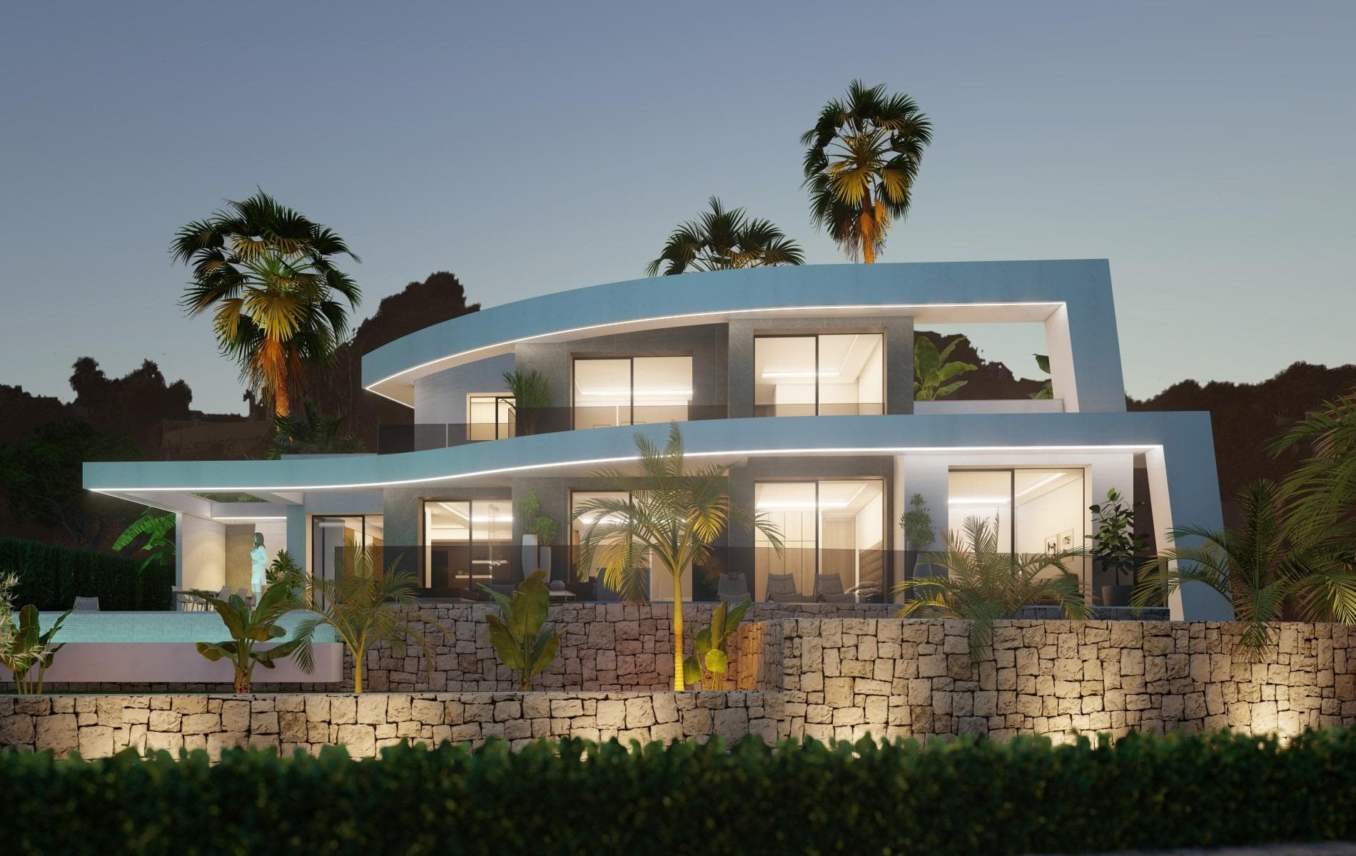 NEW BUILD VILLA WITH THE SEA VIEWS IN BENISSA

New Build luxury villa built on a large plot of 1250m2, offering stunning sea views and open views towards
Moraira, very well located in a quiet urbanisation just 200 m away from the beach ''La fustera'' and 2 km from the
centre of Calpe. 

Luxury villa distributed over 3 floors and has 4 bedrooms, 5 bathrooms, equipped open plan kitchen, living room with large windows and direct accesses the pool. 
Beautiful terrace with the pool and barbecue area, from where there are beautiful sea views.

The villa is located in one of the most beautiful residential areas of the Costa Blanca.

The towns of Calpe, Benissa and Moraira offer an extraordinarily attractive coastline of great scenic and ecological interest, with a rugged coastline with numerous beaches and hidden coves.

Benissa located between Valencia and the city of Alicante.

Manises airport in Valencia is an hour away and L'Altet airport in Alicante 50 minutes drive away. Both airports are major international airports served by a large number of low-cost airlines.