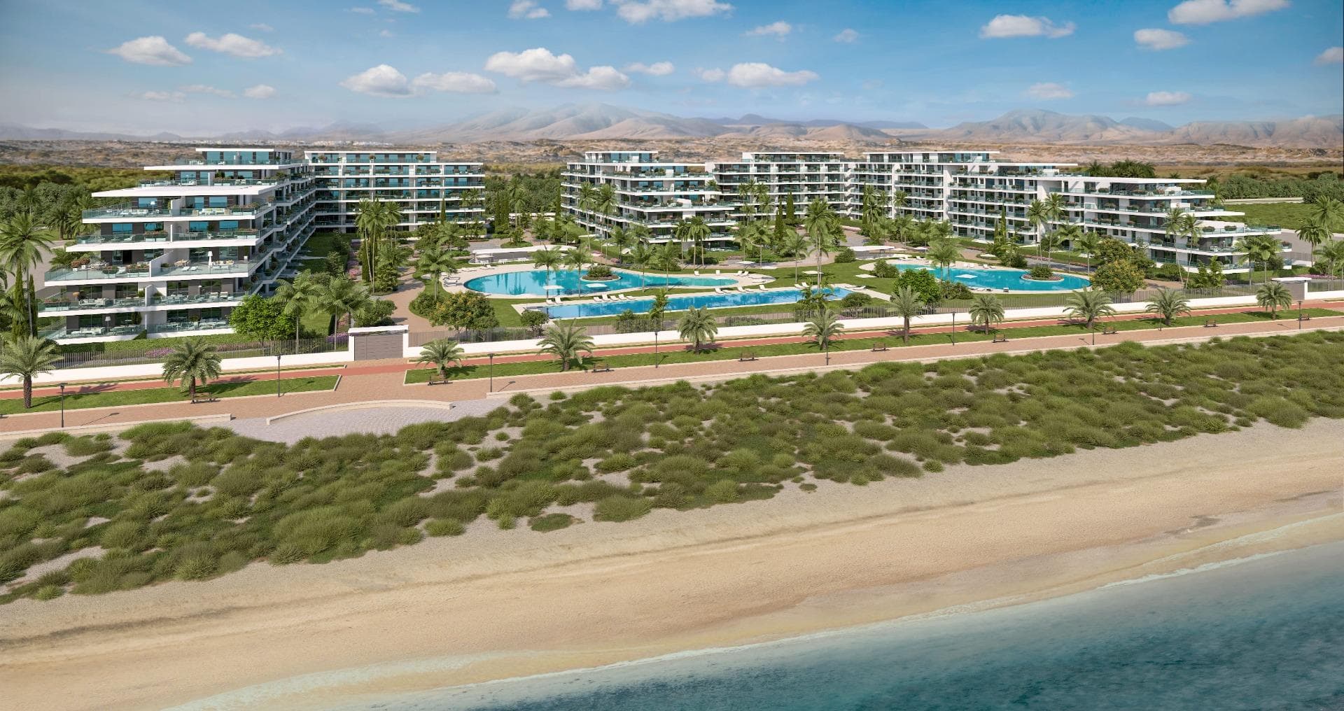 NEW BUILD RESIDENTIAL COMPLEX IN ALMERIMAR

New Build an exclusive development of apartments with 2 and 3 bedrooms adapted to your needs in a privileged area of Almerimar.

Modern apartments have incredible sea views, top quality finishes, large terraces and bright spaces, as well as extraordinary communal areas that have a concierge and security service, swimming pools of various sizes, a solarium area, gym, garage, storage room and extensive garden areas from where you can hear the sound of the waves of the sea.

New Build residential complex with impressive panoramic views over the Mediterranean located next to the promenade, which runs along the beach of Almerimar, where you can relax. 

Complex is very close to all the services you need on a day-to-day basis, such as supermarkets, banks, exclusive schools and much more. In addition, if you like to practice your swing without going too far from home, the 27 holes of the Almerimar golf course are just 3 minutes away. If you prefer to sail, just 5 minutes away by car you have the marina at your disposal. 
Complex also offers a connection in less than 2 hours with Malaga, Sierra Nevada and the airports of Malaga, Almeria and Granada.