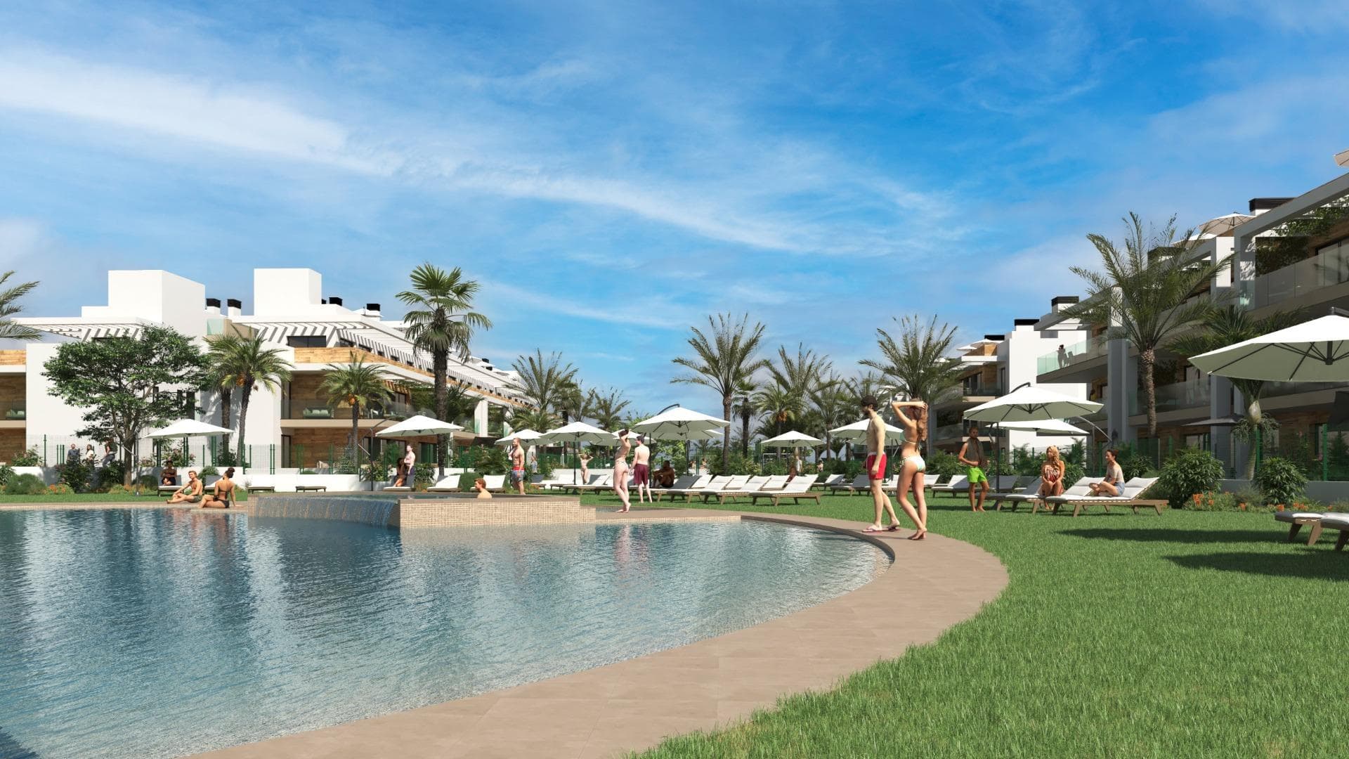 NEW BUILD RESIDENTIAL COMPLEX NEAR LA SERENA GOLF, LOS ALCAZARESThis amazing complex will be formed by 244 apartments with 2 and 3 bedrooms, divided in 8 blocks and 20 private Villas.Modern apartments in 3 floors (ground floor plus 2), ground floor with nice gardens, and some of them with private swimming pool and second floor with nice terraces and private solariums.Corner apartments (4 per floor) and top floor apartments has 3 bedrooms and the rest 2 bedrooms. East facing properties looking to the communal areas and West facing with wonderfull golf course views.Complex with the communal pool and the communal areas.Every apartment have their own parking space and private storage on the basement, included on the price.Residential located in a frontline of the prestigious golf course “La Serena Golf”. This golf course is well renowned for its lakes and vegetation that interweave with the golf course. The water and lakes are present in 16 of the 18 holes, but all the course is designed to offer the golfer different strategies in each hole. Another aspect that makes this golf course unique is that it’s connected by walking to the city centre, something impossible to find in other golf locations that allow us to enjoy the calm and the beauty of the area without refusing the access to the services that Los Alcázares offers.Los Alcázares an exceptional area on the Costa Cálida at only 25 minutes from Murcia airport and 55 min from Alicante airport. The area is connected through highway with the cities of Cartagena, Murcia and Alicante and the rest of the beaches of the Costa Cálida and the Costa Blanca.