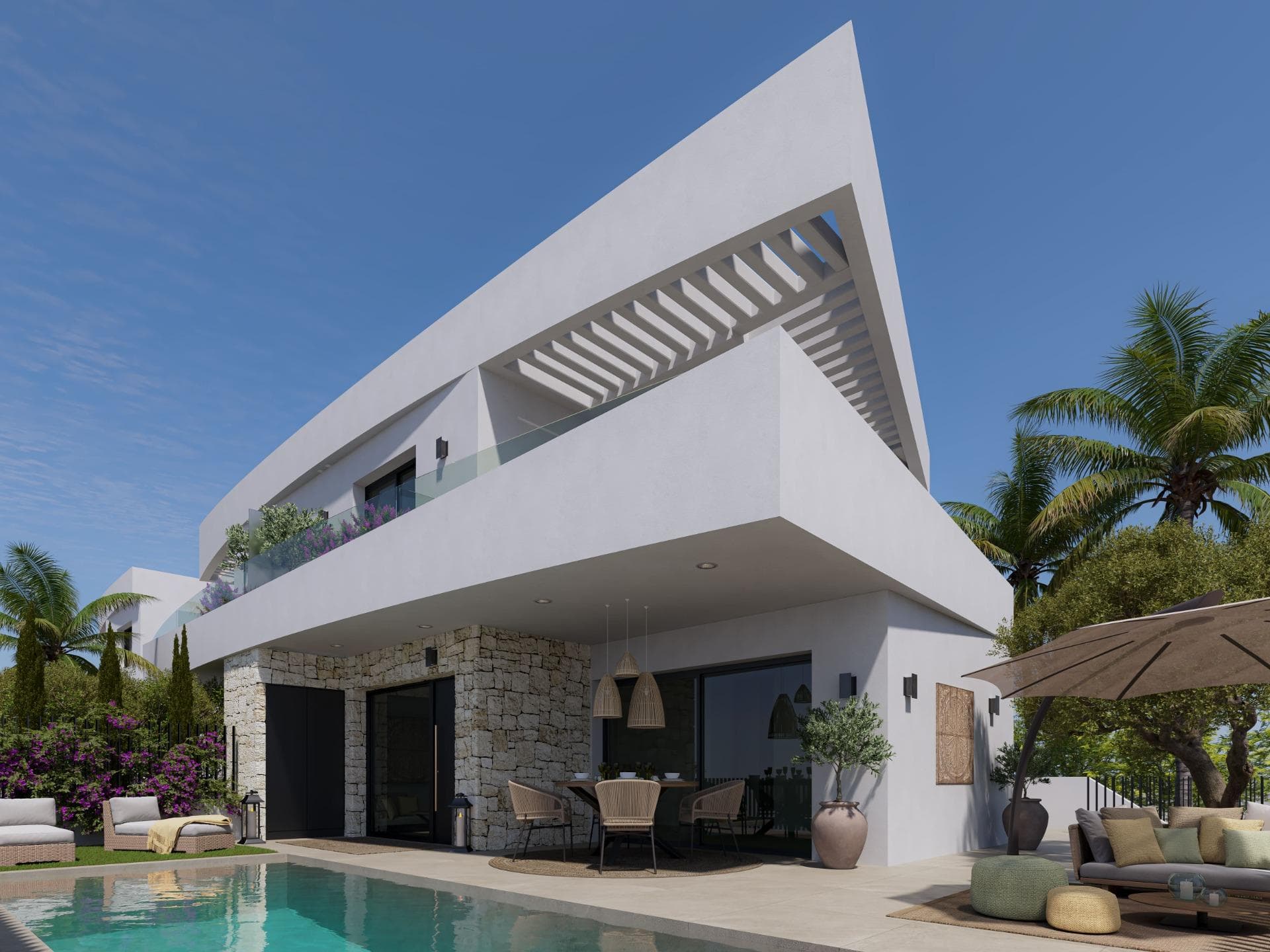 NEW BUILD SEMI-DETACHED VILLAS IN DOLORES&#13;&#13;New Build development of villas in Dolores, Alicante. &#13;This exclusive properties has an elegant and modern design. Homes with top quality finishes, designed to combine wellbeing and comfort.&#13;&#13;Modern villas and semi-detached villas with plots of more than 200 m2. All properties very bright with 3 large bedrooms and 3 fully equipped private bathrooms. There is also an additional guest toilet.&#13;&#13;With its large plot, the homes have a garden with a separate swimming pool and a parking space on the plot.&#13;&#13;Living in Dolores is a wonderful choice for those looking for a quiet and authentic life on the Costa Blanca. This charming Spanish village, located in the Vega Baja region, will offer you numerous benefits.&#13;&#13;Dolores is a town located in the province of Alicante with perfect communications, it is only 30 minutes from Alicante-Elche Airport, and has all the necessary services and amenities including supermarkets, restaurants, bars and schools.&#13;&#13;It is a town with great charm, surrounded by stunning natural landscapes, such as the Natural Park of Lagunas de la Mata and Torrevieja, you can enjoy the best beaches of the Costa Blanca located just a few minutes drive away, its gastronomy and above all the tranquility and harmony that the area will provide you with.&#13;