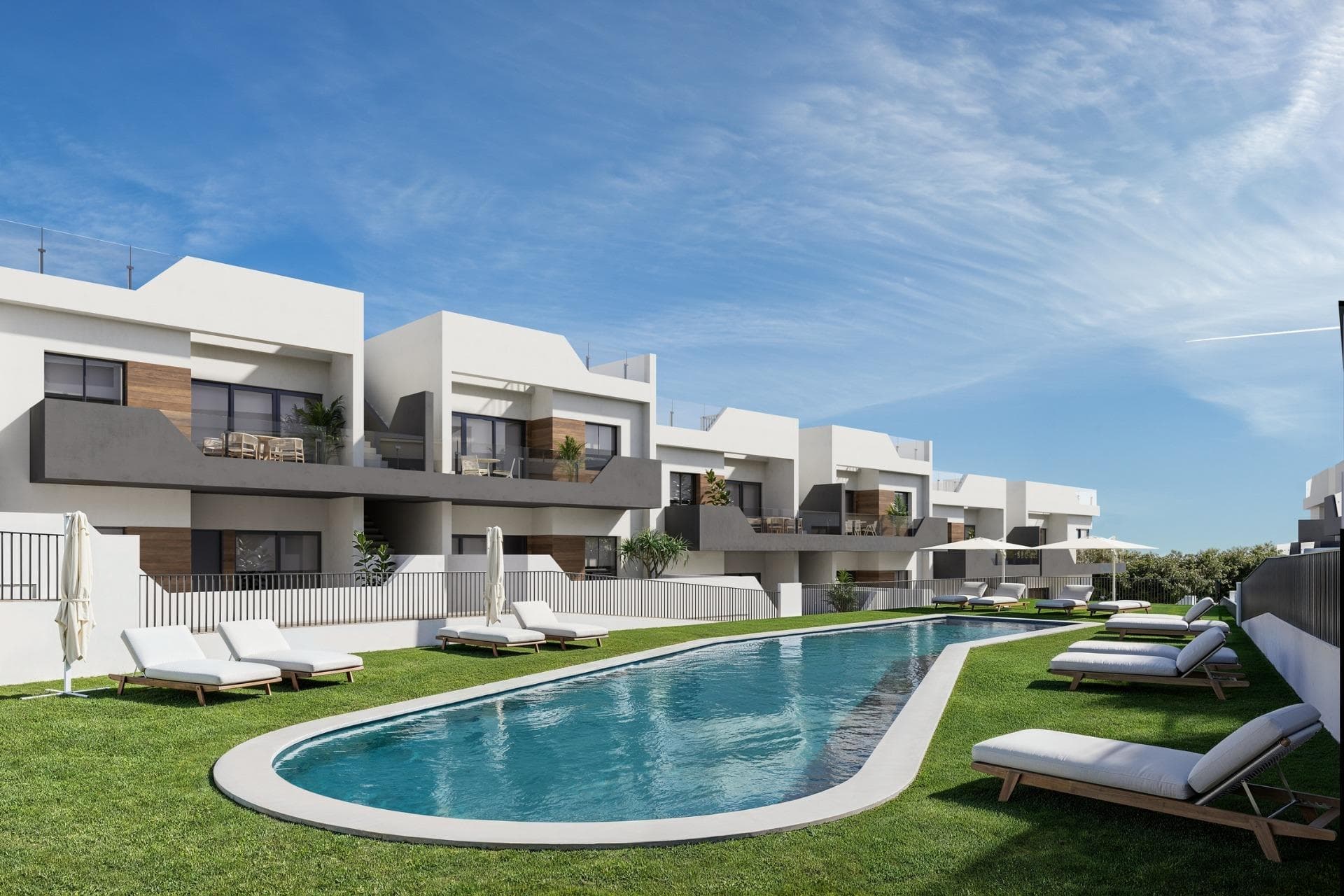 NEW BUILD BUNGALOW APARTMENTS IN SAN MIGUEL DE SALINAS&#13;&#13;New Build residential complex of bungalows in San Miguel del Salinas.&#13;&#13;Residential consist of bungalow apartments with 2 and 3 bedrooms, on ground floor with a private garden or top floor with a private solarium.&#13;&#13;An exclusive residential complex offering high quality homes with excellent thermal and acoustic insulation, top quality finishes and complete facilities. The facilities include two swimming pools, large garden areas, and well-designed communal areas, guaranteeing a comfortable and safe environment. Each property has modern fitted kitchens, porcelain flooring and efficient plumbing and air conditioning systems.&#13;&#13;Residential located in San Miguel de Salinas near the Las Colinas and Campoamor golf courses, shopping centres, Torrevieja and La Mata lagoons and sandy beaches of Orihuela Costa.&#13;&#13;San Miguel de Salinas is a municipality in the Valencian Community, Spain. Located in the south of the province of Alicante, in the region of Vega Baja del Segura near the Region of Murcia.&#13;&#13;Alicante airport located 35 minutes drive away and Murcias Corvera airport is about 1 hour drive away.&#13;